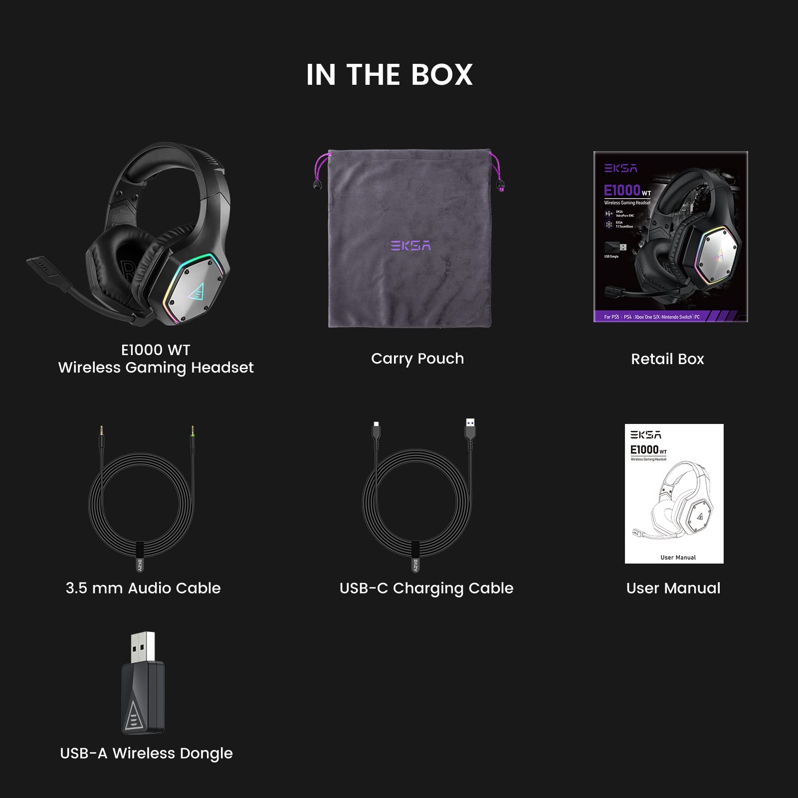 EKSA Wireless Gaming Headset for PS4, PS5, PC - 7.1 Surround Sound with Noise Cancelling Mic, RGB Lighting & 36H Battery Life - 2.4G USB & 3.5mm Jack Compatible with Computer, Laptop - Perfect for Competitive Gaming, Streaming & Online Meetings
