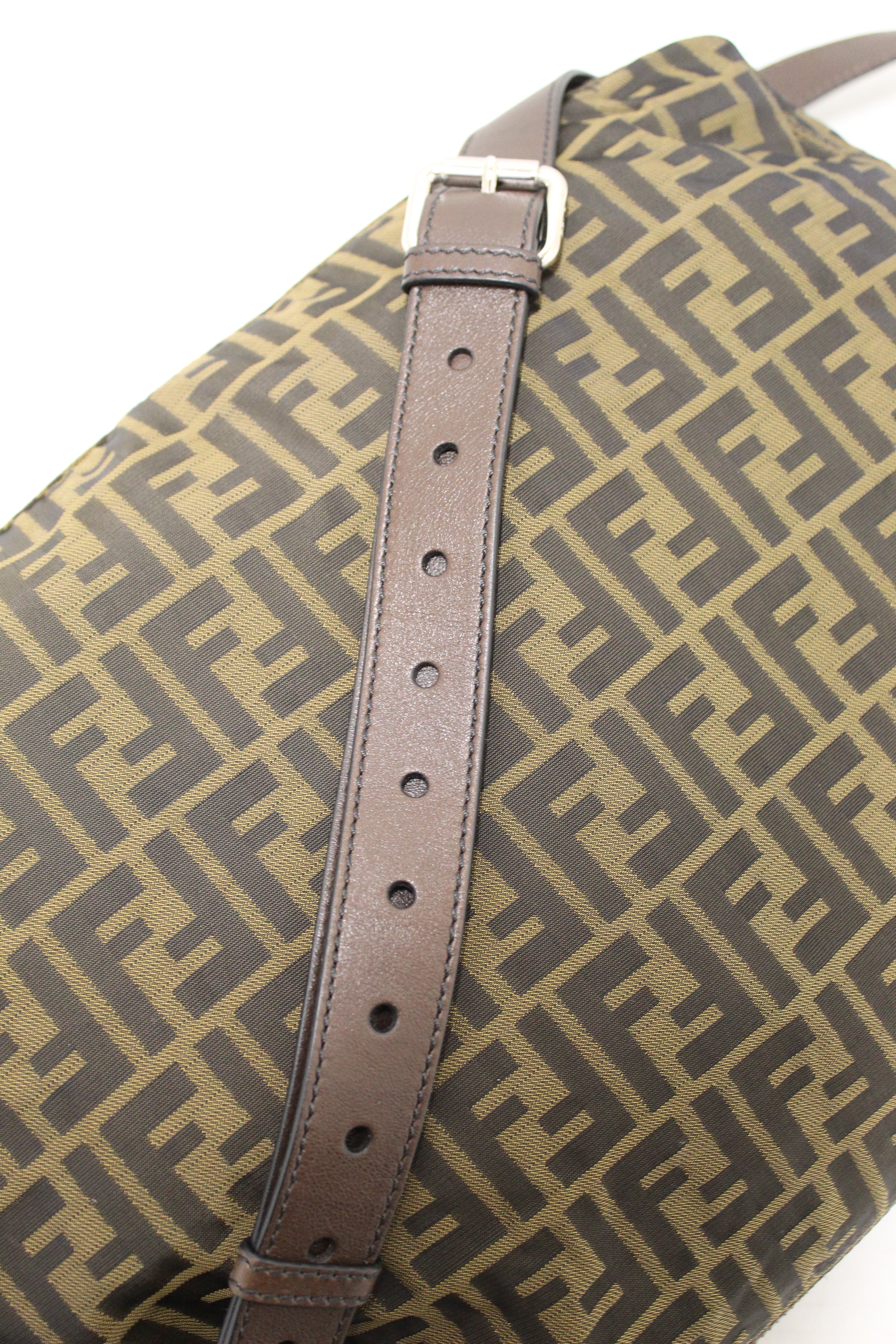 Authentic Fendi Zucca Canvas Messenger Bag - Large Brown Leather Crossbody Satchel for Women | Perfect for Work, Travel & Everyday Use