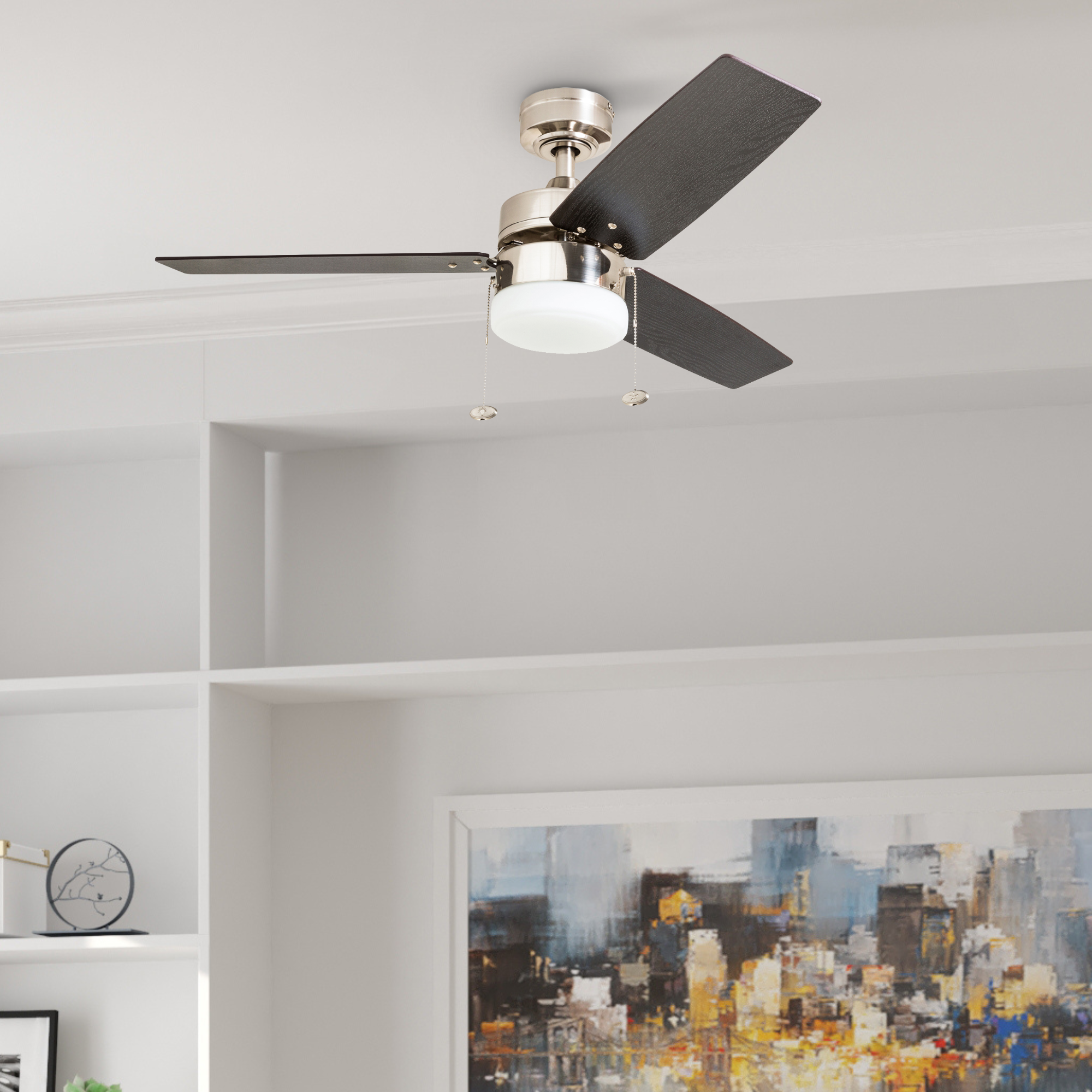 42 Inch Reston Brushed Nickel Ceiling Fan with Pull Chain - Energy Efficient Indoor Cooling for Living Room, Bedroom, and Office
