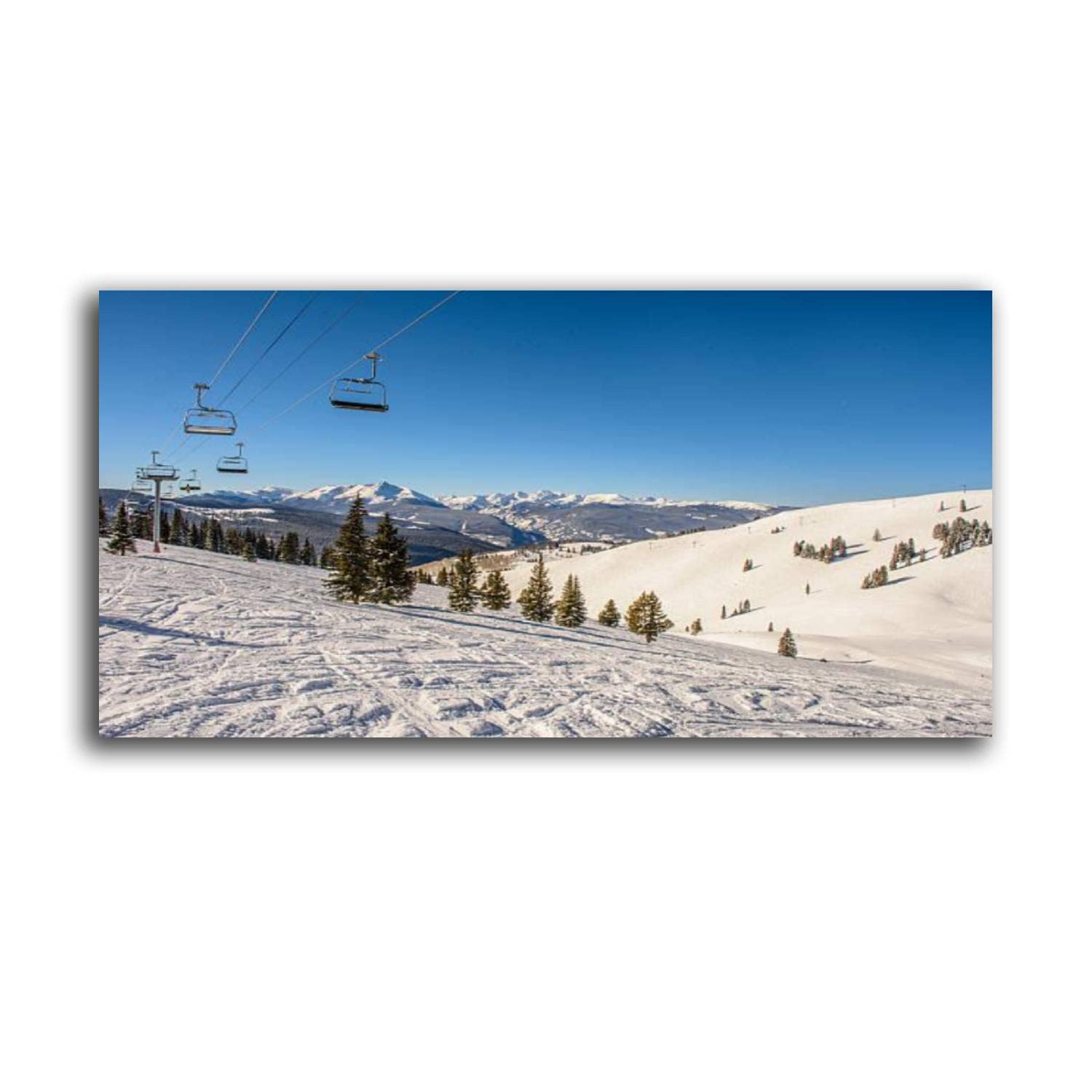 Vail Ski Lift Wall Art - 20x40 Inch Stretched Canvas Print, Back Bowls Mountain Landscape Painting, Framed Ready to Hang for Living Room & Bedroom Decor | Perfect for Ski Lodge, Cabin or Winter-Themed Home