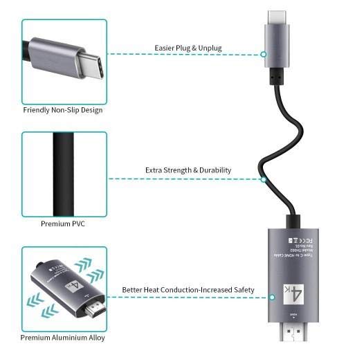 BoxWave USB-C to HDMI Cable 6ft for Samsung Galaxy Z Fold 4 - 4K Smart Display Adapter, Fast Charging & Video Sync - Perfect for Home Theater, Office Presentations & Gaming - Jet Black