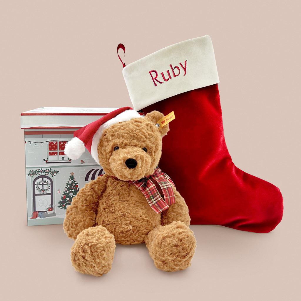 Steiff Jimmy Christmas Bear with Personalized Red Stocking Gift Set - Perfect Holiday Gift for Kids & Collectors - Christmas Decor & Festive Home Decor