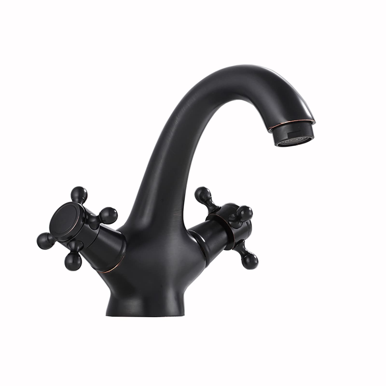 Antique Brass Double Handle Bathroom Sink Faucet - 1 Hole Brushed Brass Faucet for Bathroom & Kitchen, Outdoor Use - Vintage Style for Modern & Farmhouse Decor