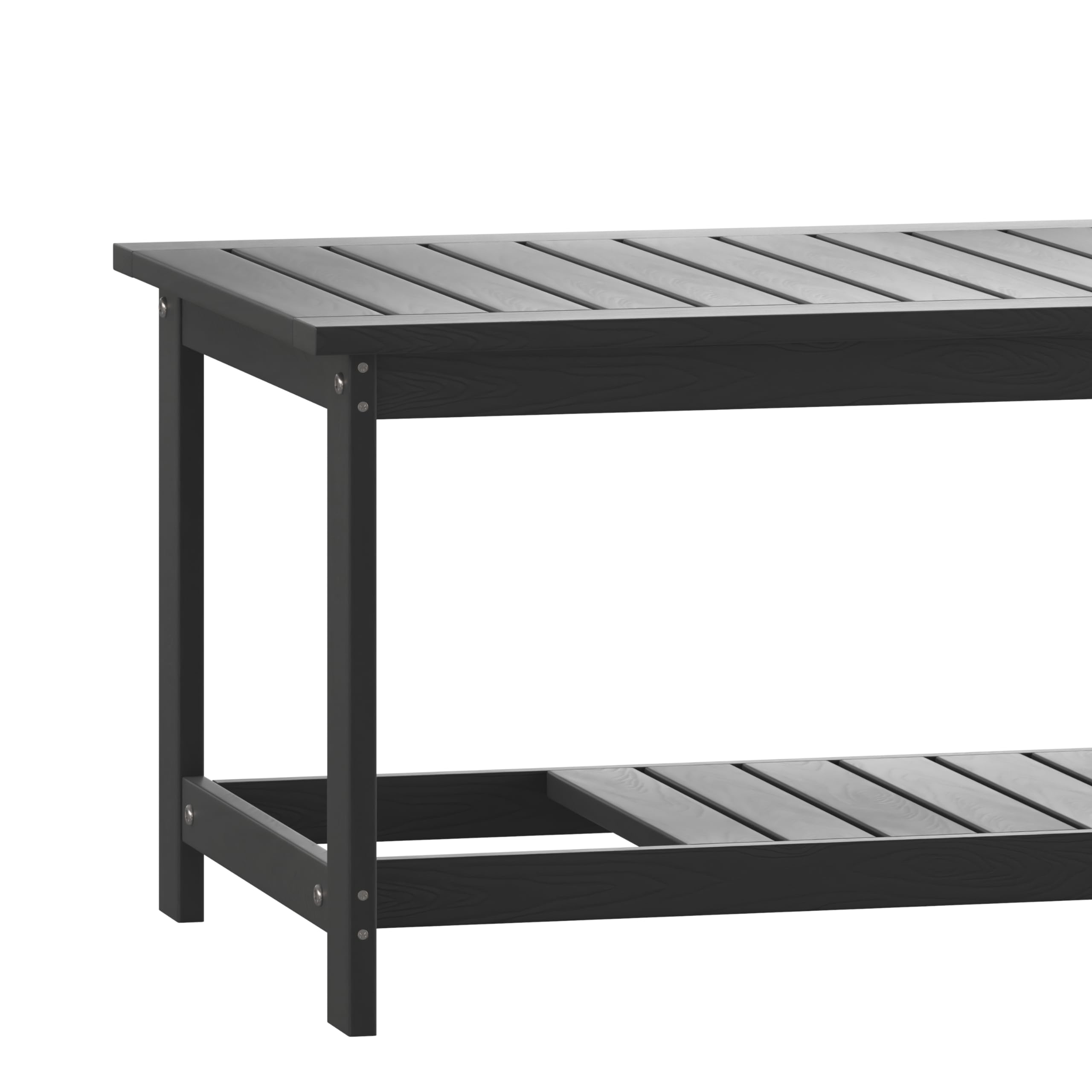 Two-Tiered Commercial Grade Adirondack Coffee Table - Durable Black Poly Resin Wood - All-Weather Outdoor Furniture - Slatted Shelf Design - Perfect for Patio, Deck, Garden, and Poolside Relaxation