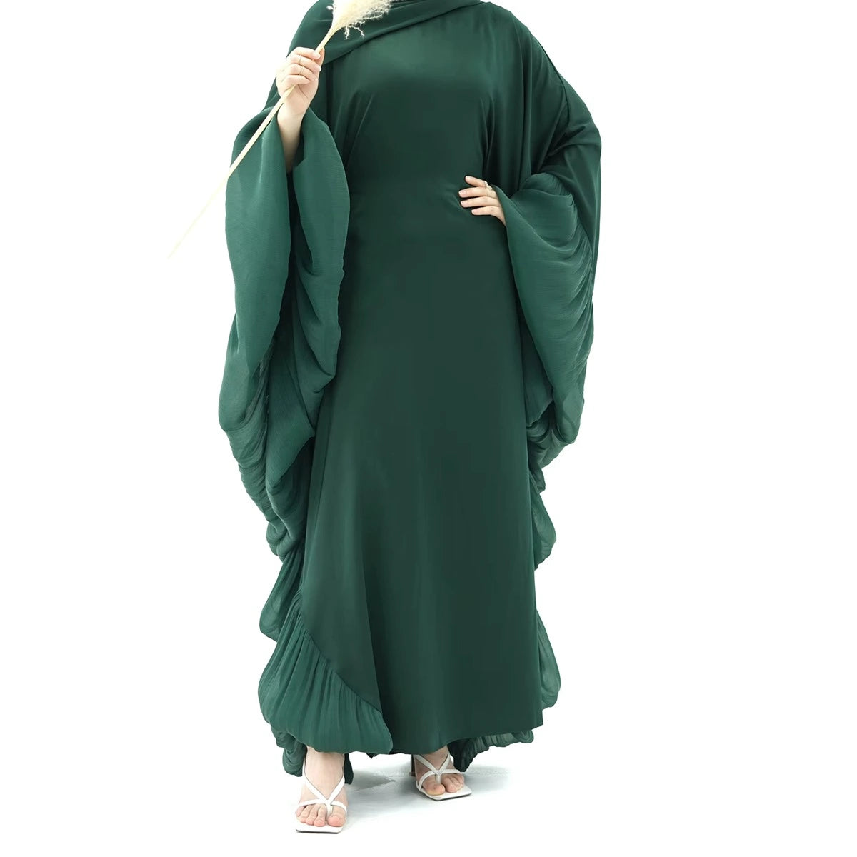 Elegant Butterfly Sleeve Farasha Abaya Dress with Inner Belt #25951 - Perfect for Ramadan, Eid, Wedding & Special Occasions
