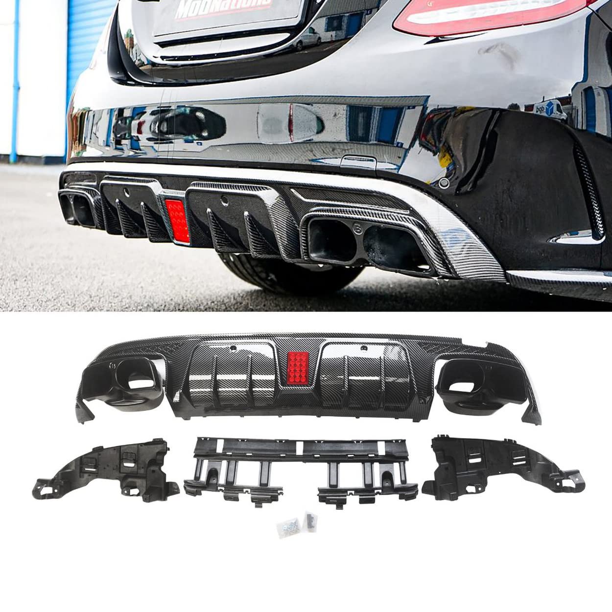 Carbon Fiber Rear Diffuser for 2015-2021 Mercedes-Benz W205 C-Class C63 C63S AMG - ABS Painted B-Style Bumper Upgrade - Enhances Aerodynamics & Sporty Look for Street Racing & Car Shows