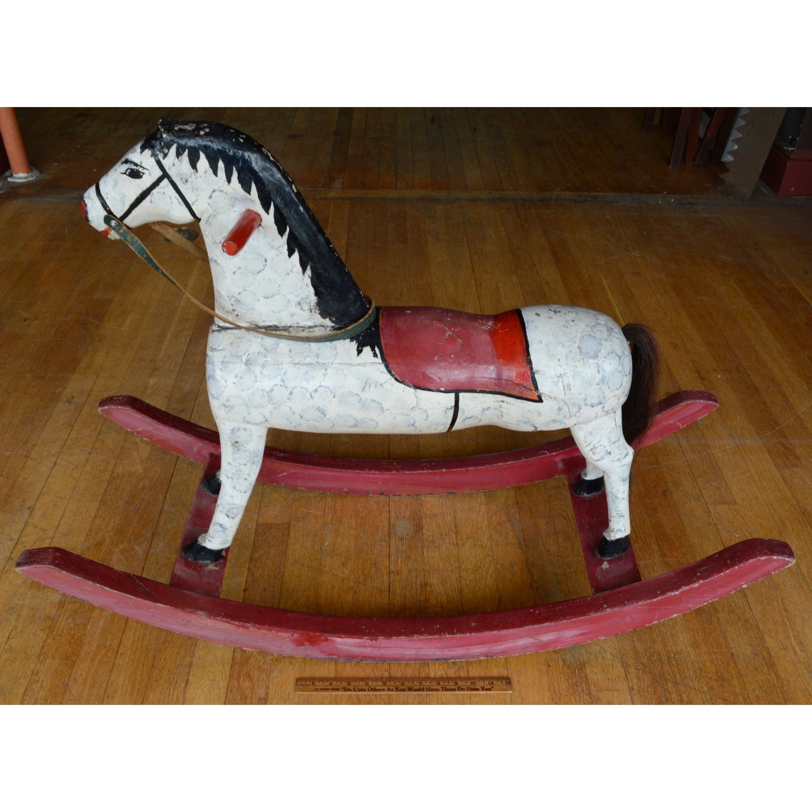 Antique Large Wooden Rocking Horse for Kids - Hand Carved Homemade Child Size 41x15x28 - Perfect for Nursery Decor & Classic Toy Collection