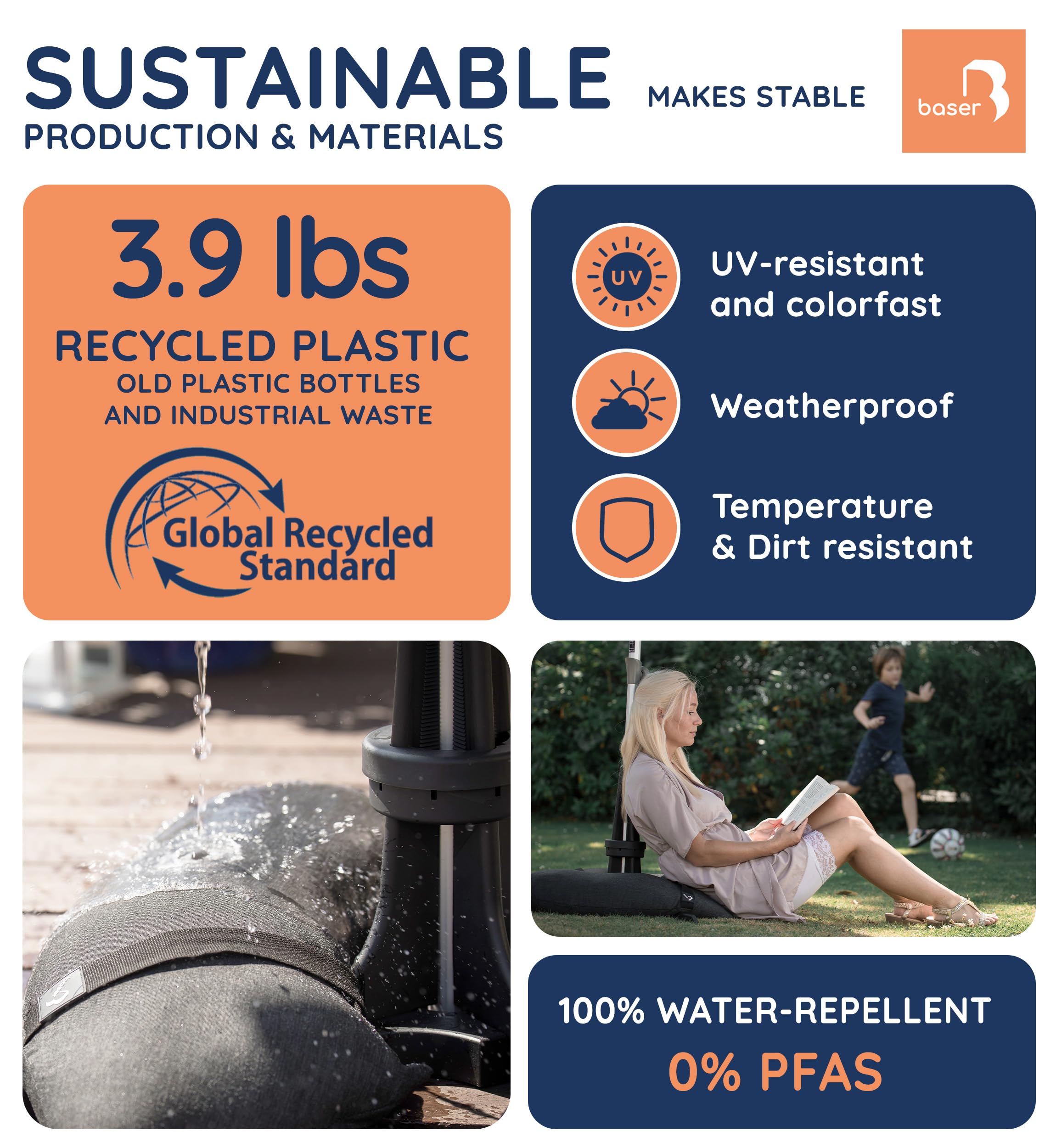 Heavy Duty 110 lbs Sand-Filled Patio Umbrella Base - Supports Up to 11.5 ft Market Umbrellas | Eco-Friendly Recycled Material | Perfect for Backyard, Poolside & Outdoor Dining Areas