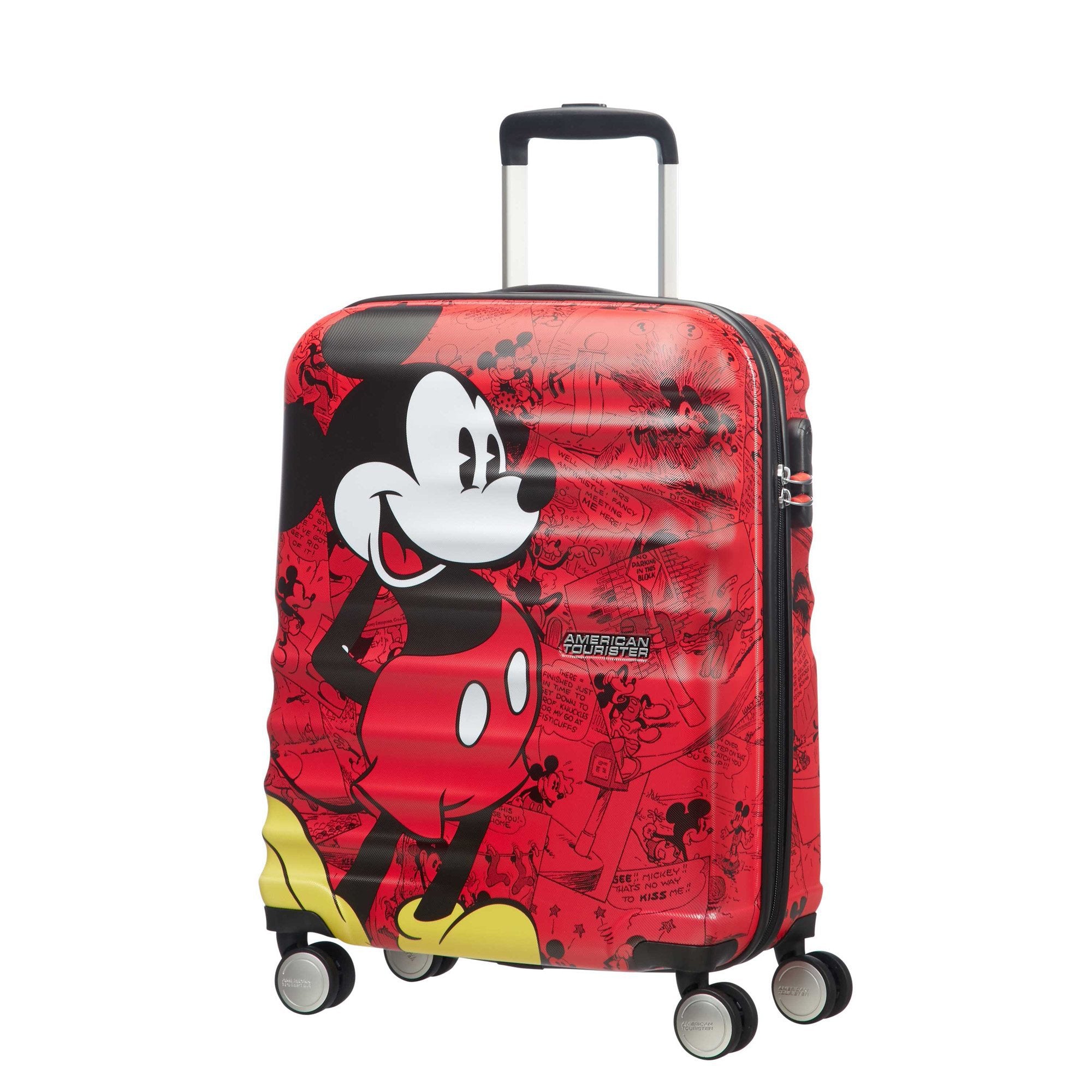 American Tourister Disney Wavebreaker Spinner Carry On Luggage - Mickey Comics Red Suitcase for Travel, Business Trips & Family Vacations