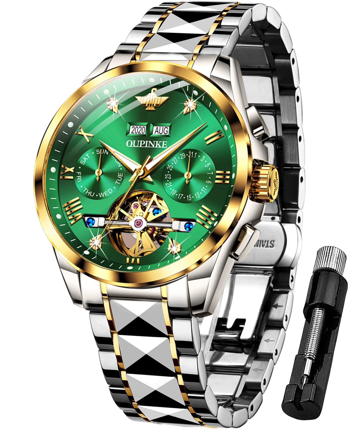 Premium OUPINKE Men's Automatic Skeleton Tourbillon Watch - Self-Winding Luxury Dress Watch with Sapphire Crystal - Perfect for Business, Formal Events & Gifting