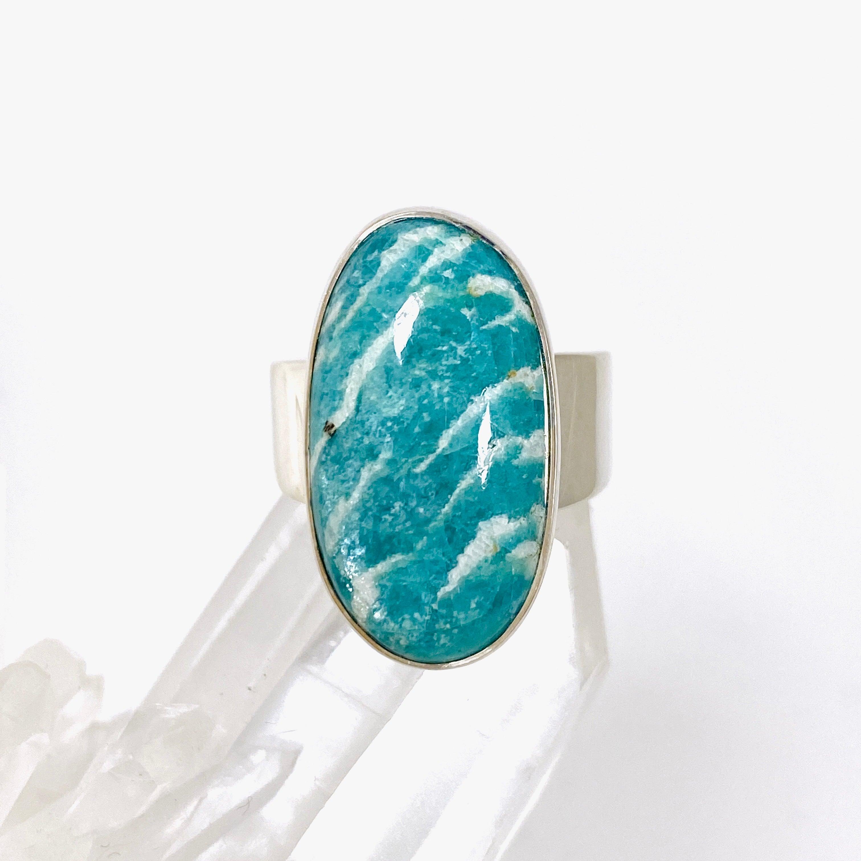 Amazonite Oval Ring for Women - Size 7, Sterling Silver Gemstone Jewelry (KRGJ2885) - Perfect for Everyday Wear, Gift Giving & Special Occasions