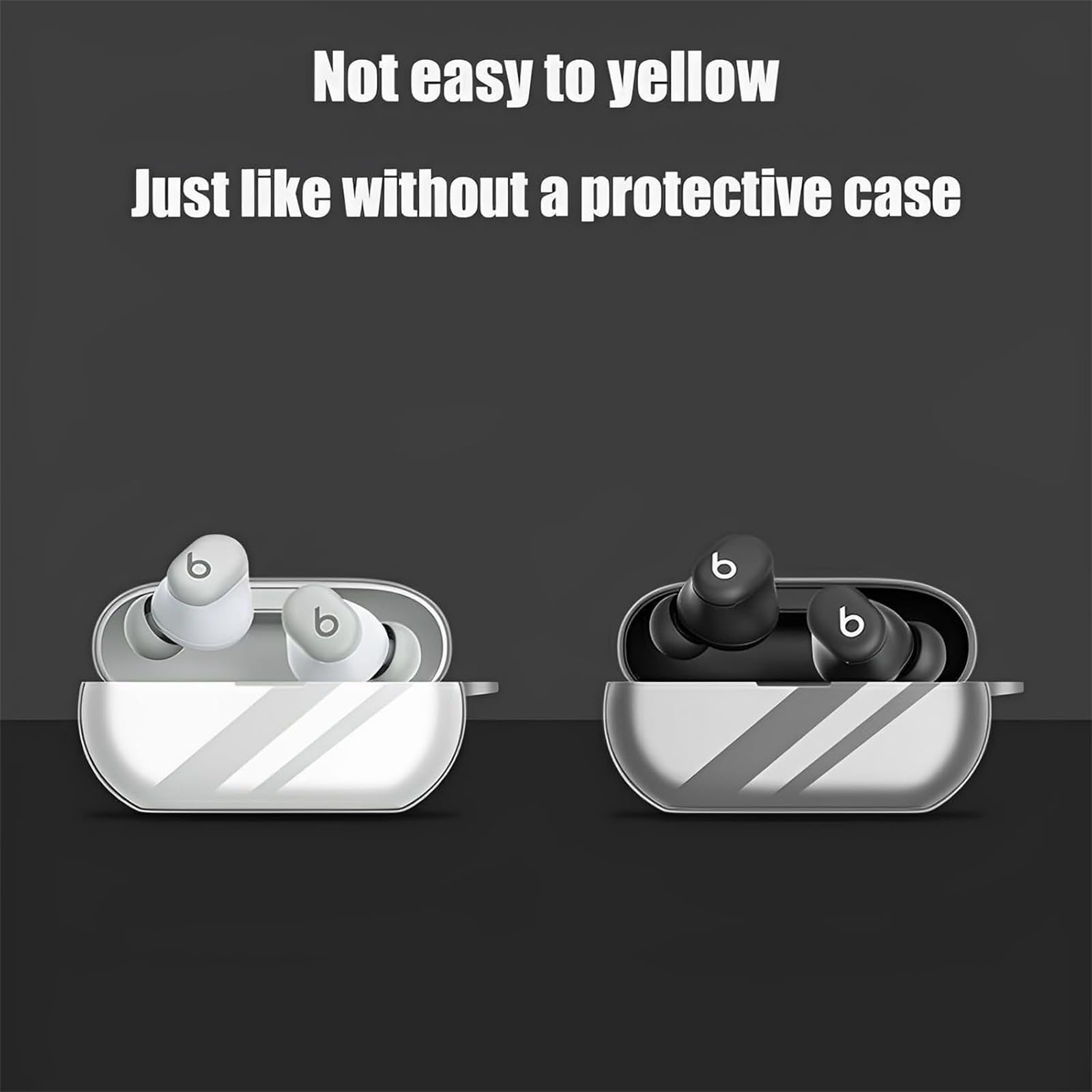 GEJEFA Clear Shockproof Case for Beats Solo Buds - Wireless Charging Compatible Soft Silicone Protective Cover with LED Visible & Keychain - Perfect for Gym, Travel and Daily Use (Transparent)