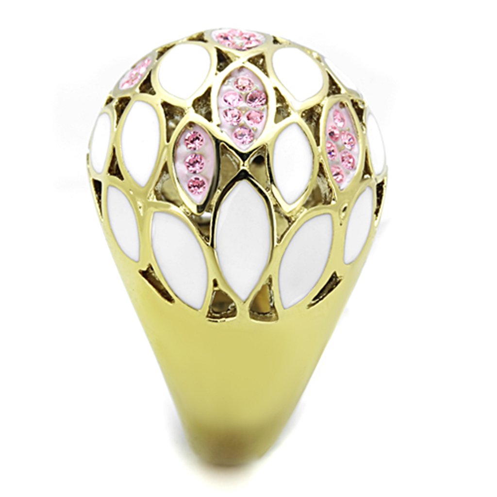 Elegant Light Rose & White IP Gold Stainless Steel Cocktail Ring for Women - Perfect for Evening Parties, Weddings & Special Occasions