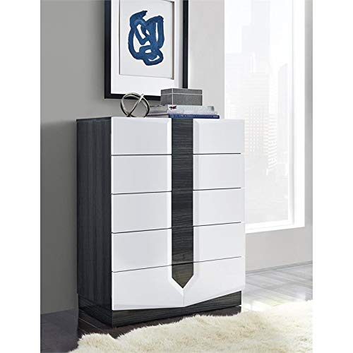 Global Furniture Hudson-CH White Chest of Drawers - 5-Drawer Storage Dresser for Bedroom, Living Room & Office - Modern Grey Wooden Cabinet with Smooth Gliding Drawers