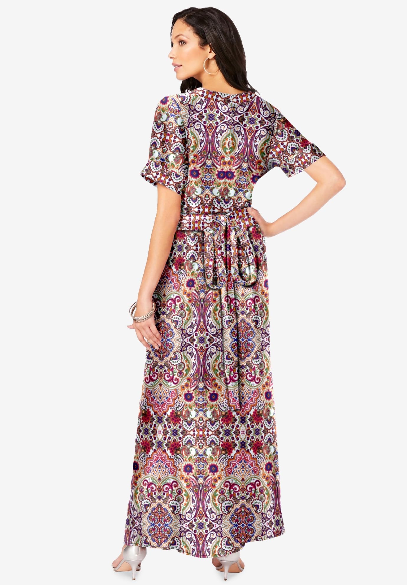 Roaman's Women's Plus Size Wrap Maxi Dress - Flattering Summer Beach Dress for Curvy Women | Perfect for Vacations, Weddings & Casual Outings