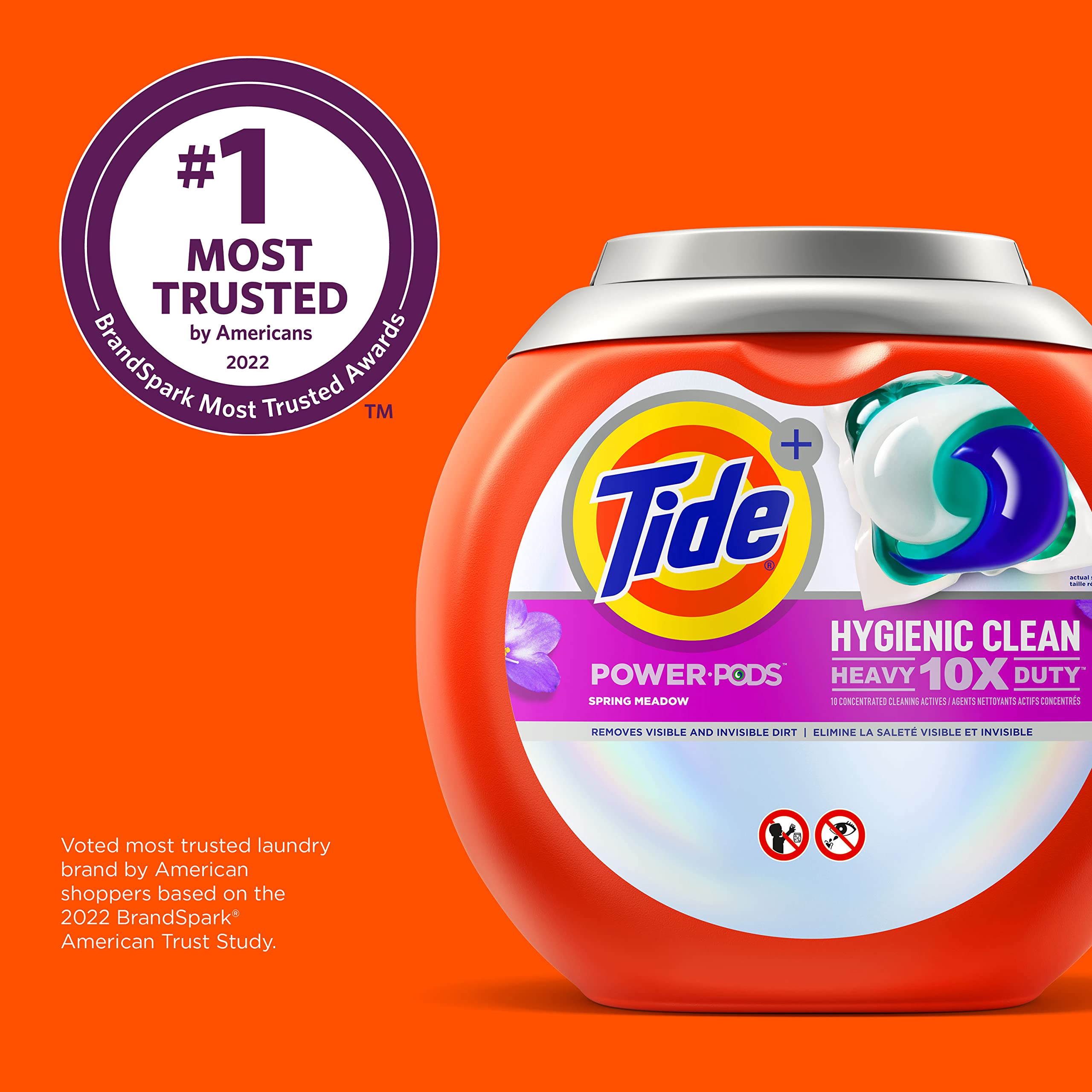 Tide Hygienic Clean Heavy Duty 10X Power PODS Laundry Detergent Pacs - Spring Meadow Scent, 32 Count - Removes Visible & Invisible Stains - Perfect for Active Families, Gym Clothes & Tough Stains