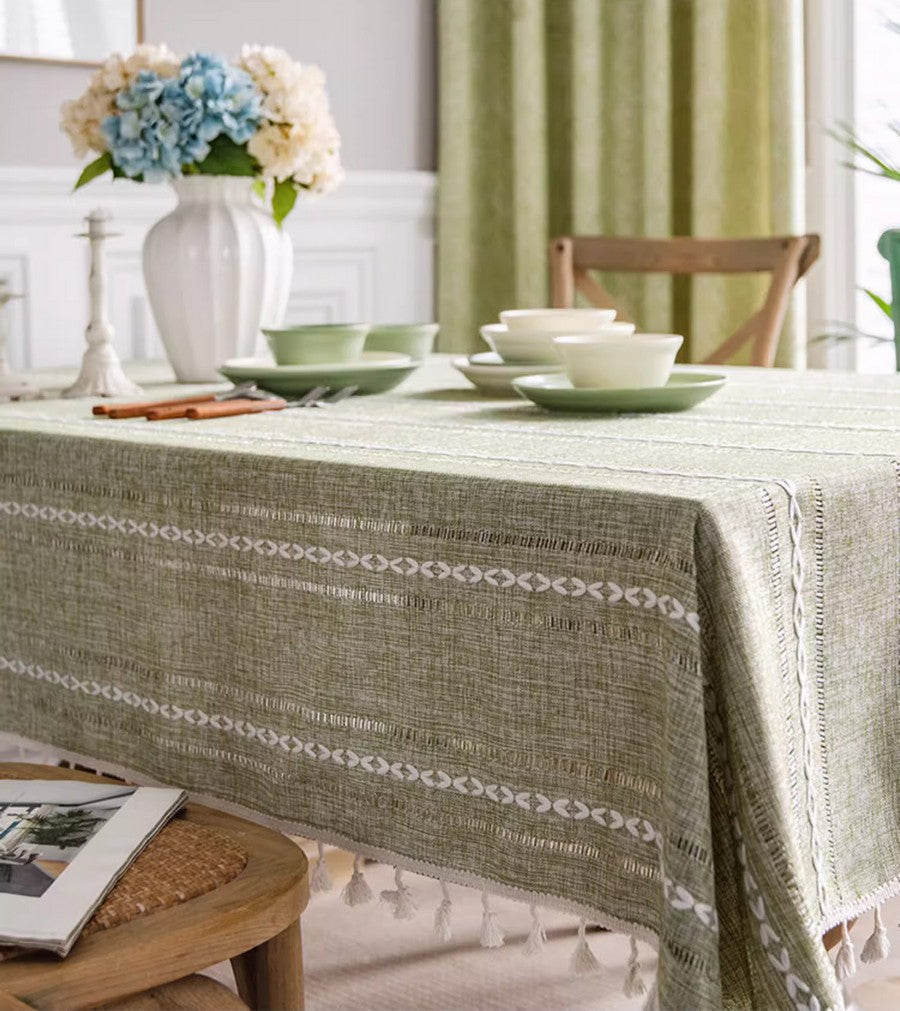 Premium Rectangular Tablecloth for Kitchen & Dining Room - Modern Farmhouse Green Cotton Linen Table Cover - Perfect for Dinner Parties, Holiday Gatherings & Everyday Use