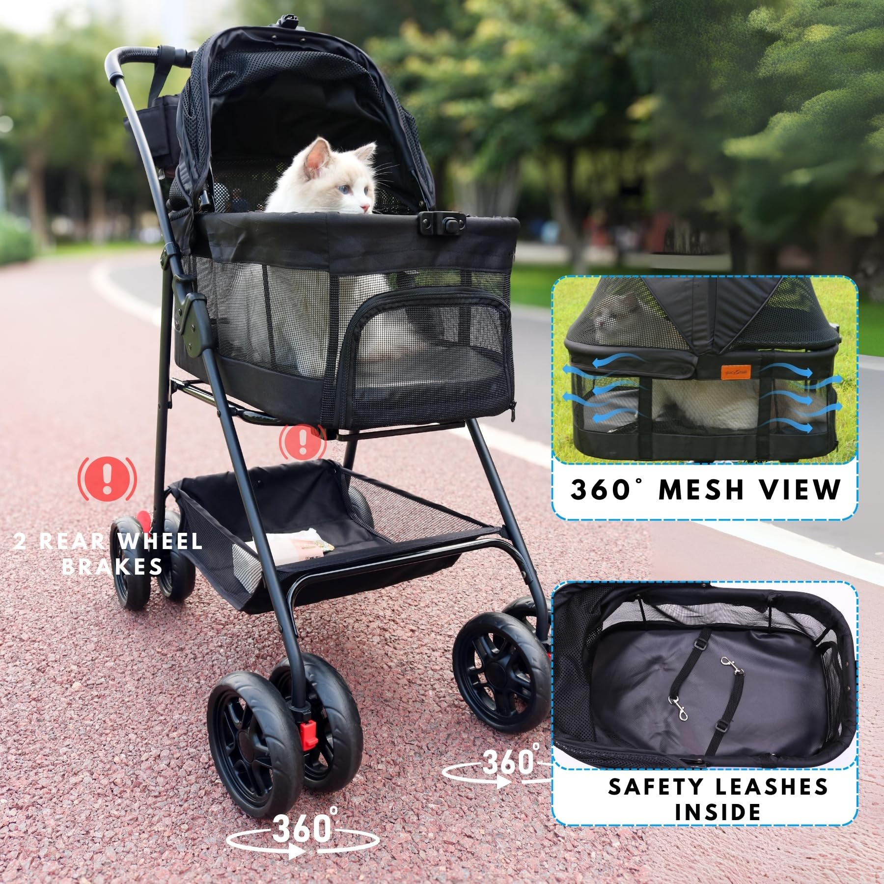 Premium Pet Stroller for Small Dogs & Cats - 3-in-1 Convertible Carrier with Wheels, Detachable Design, 33 lbs Capacity - Easy Fold & Compact for Travel - Perfect for Vet Visits, Shopping & Outdoor Adventures (Black)