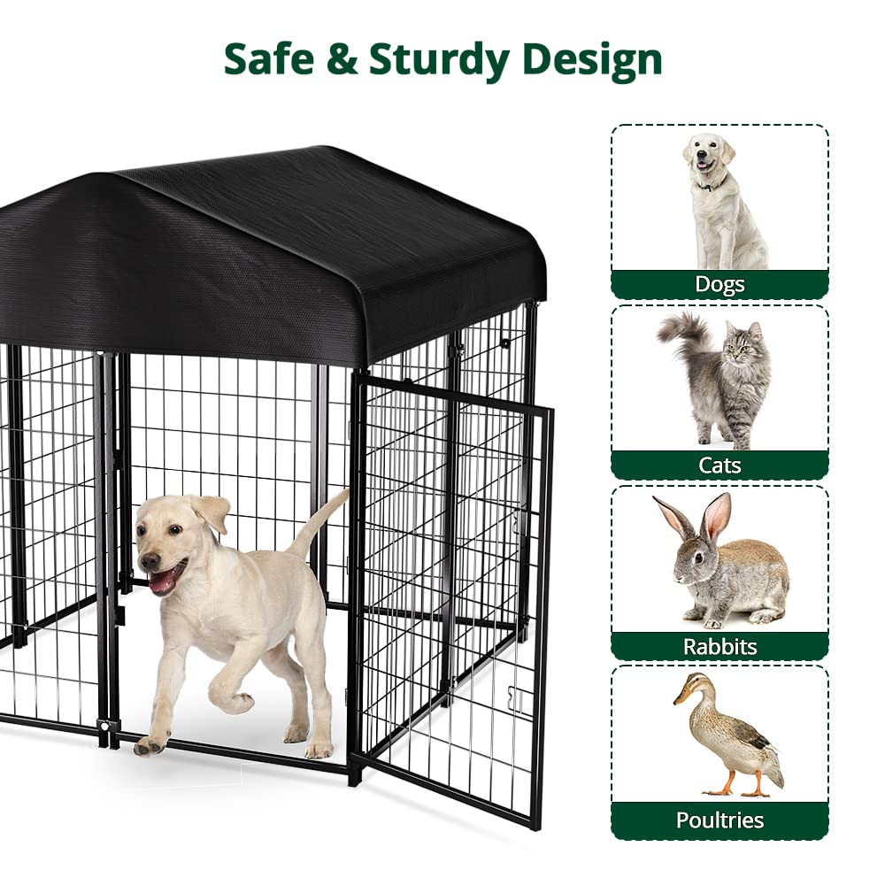 **PawGiant 4ft x 4ft x 4.5ft Outdoor Dog House - Waterproof Roof Cover, Durable Pet Kennel for Small & Medium Dogs - Indoor/Outdoor Dog Crate, Playpen & Enclosure for Backyard, Patio & Travel**