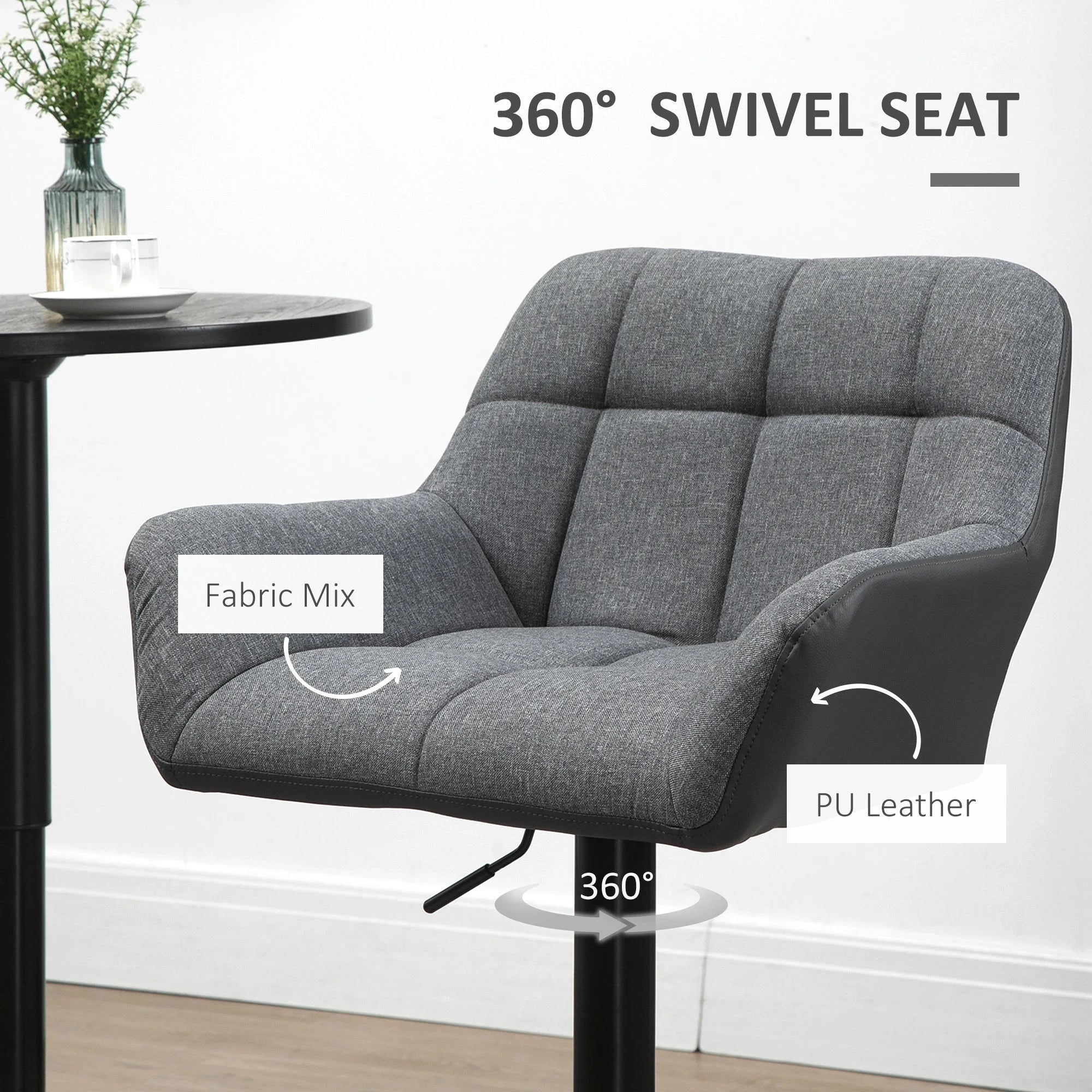 Swivel Adjustable Bar Stools (Set of 2) - Faux Leather & Linen Touch Fabric - 5 Color Options - Perfect for Kitchen Islands, Home Bars & Dining Areas
