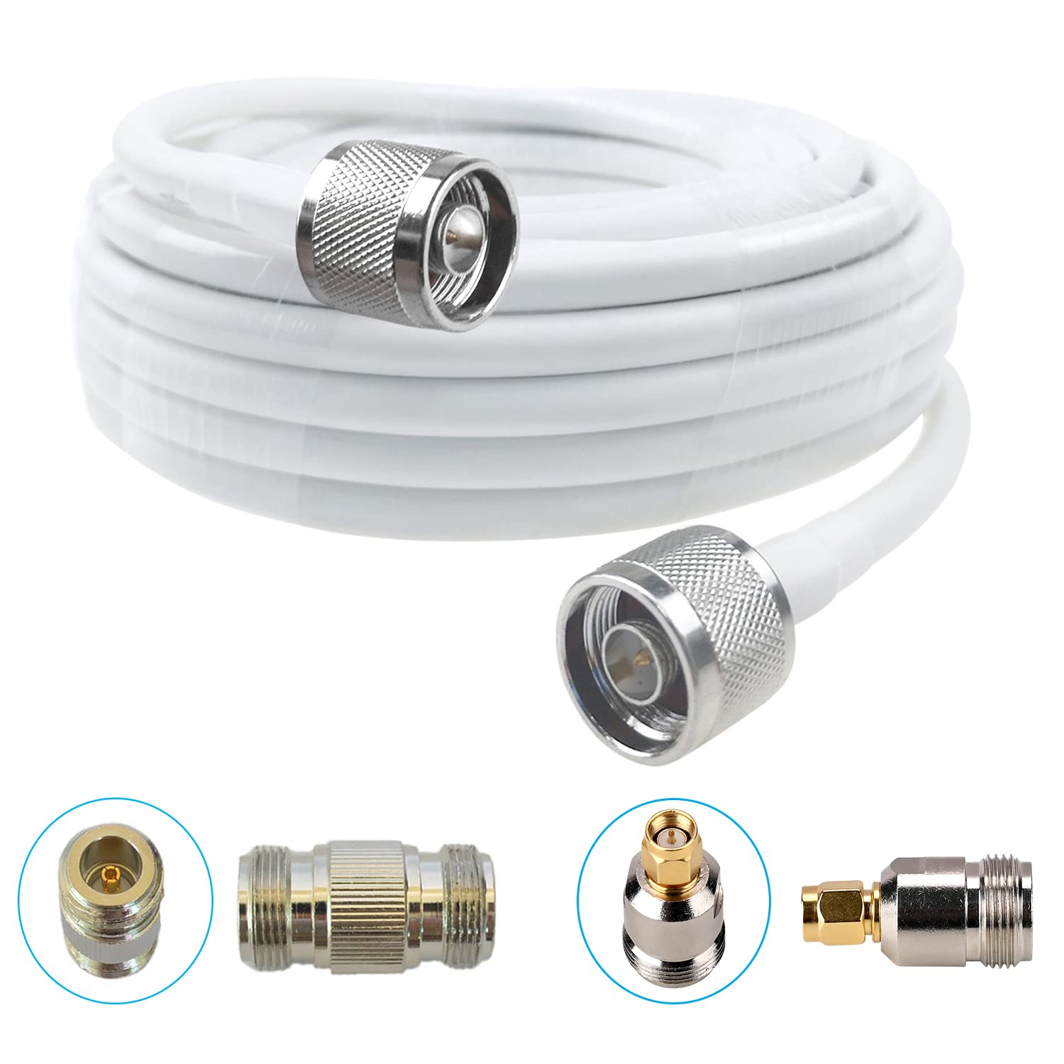 50ft Coaxial Cable for Cell Phone Signal Booster - 4D-FB OD6.5 50ohm N Male Connector with Adapters - Replacement & Extension Antenna Wire for Home/Office/Car Signal Enhancement | FUSTAR