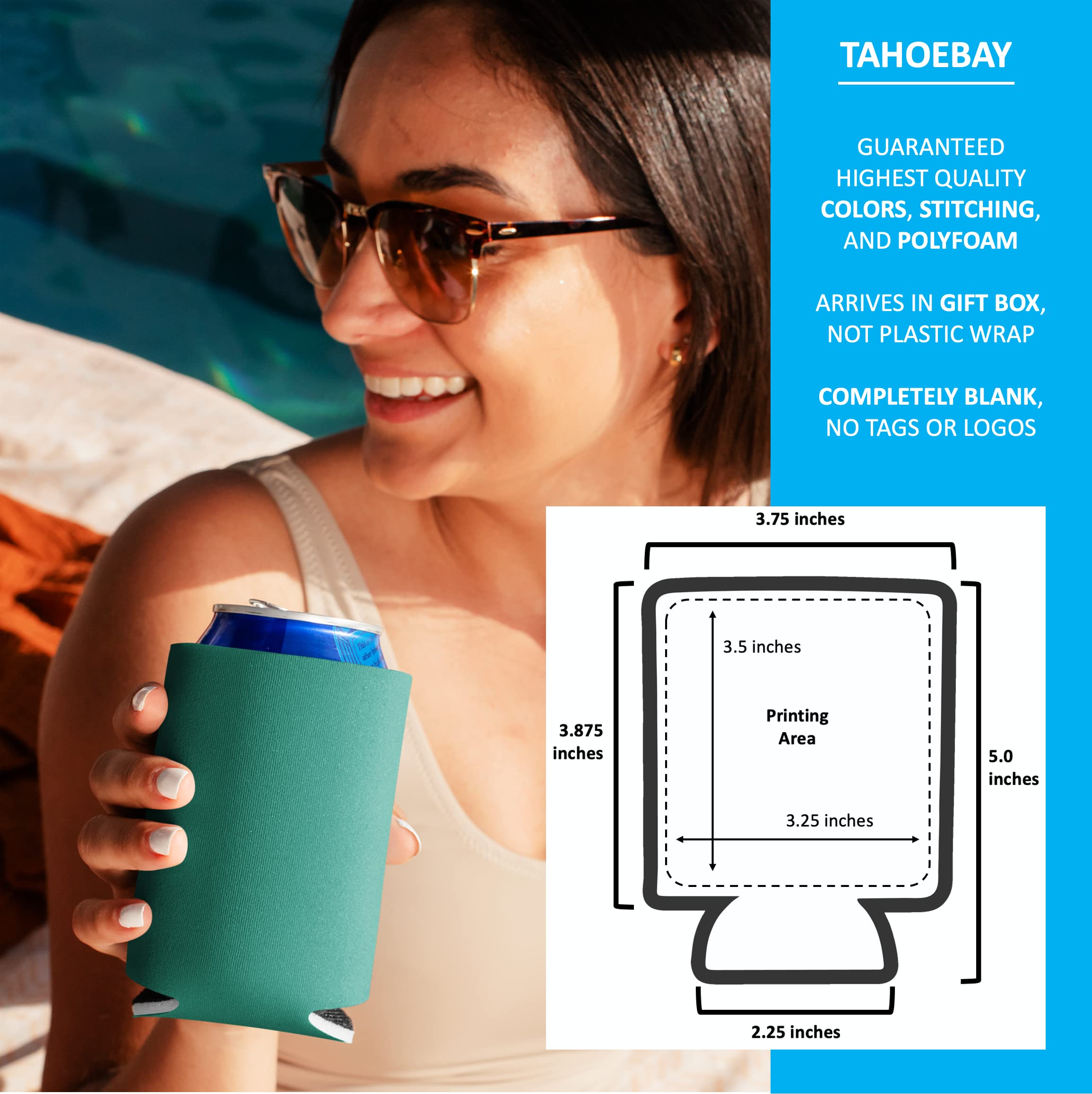 TahoeBay 5-Pack Insulated Can Cooler Sleeves for Beer, Soda & Water Bottles - Soft Blank HTV Vinyl Compatible - Perfect for DIY Projects, Wedding Favors, Gifts & Outdoor Parties (Teal)