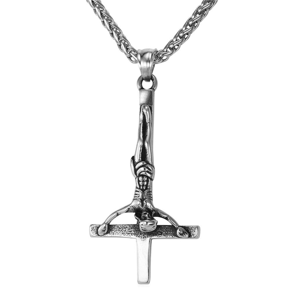 U7 Inverted Cross Necklace for Men & Women - Upside Down Cross Pendant with Baphomet Goat Head - Stainless Steel Gothic Jewelry - Perfect for Gothic Fashion, Halloween Costumes & Alternative Style Accessories