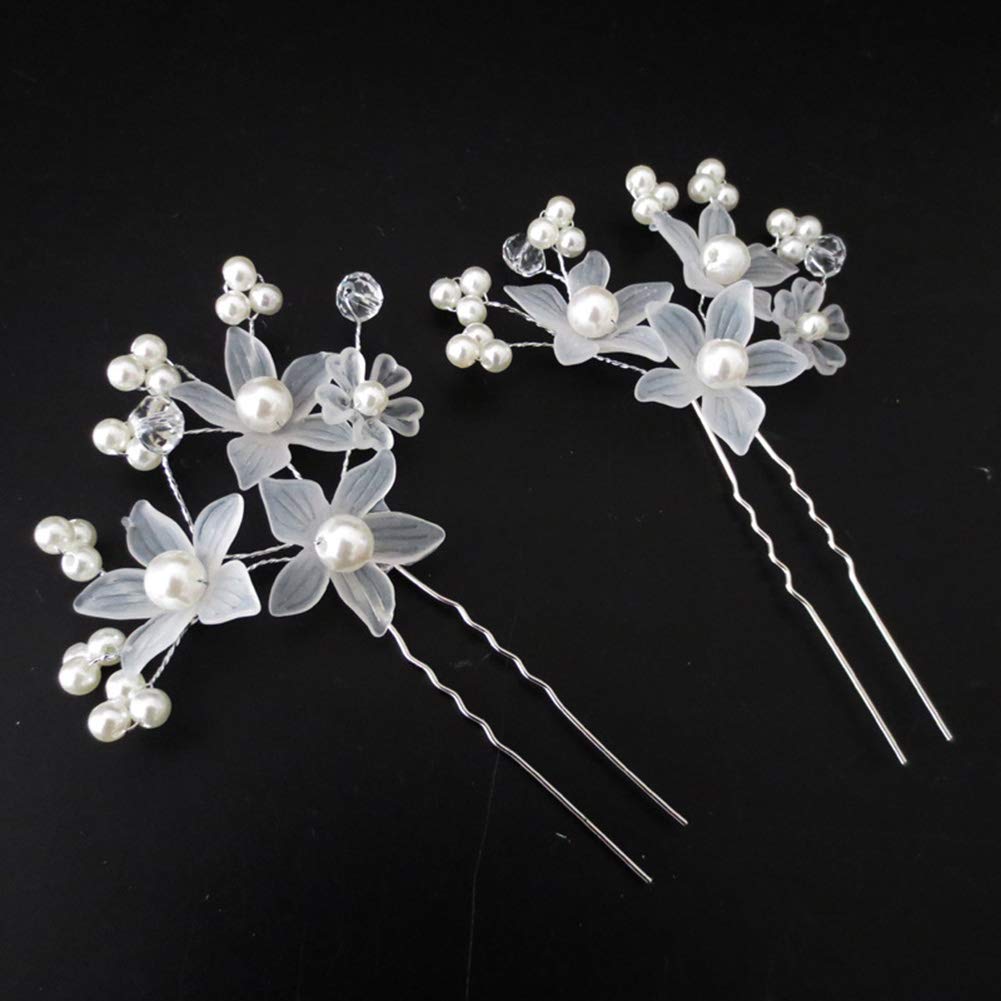 AKOAK 5-Piece Bridal Tiara Set - Handmade Pearl Floral Hair Clips, U-Shaped Hairpins, and Braid Hair Discs for Wedding, Prom, and Special Occasions (White)