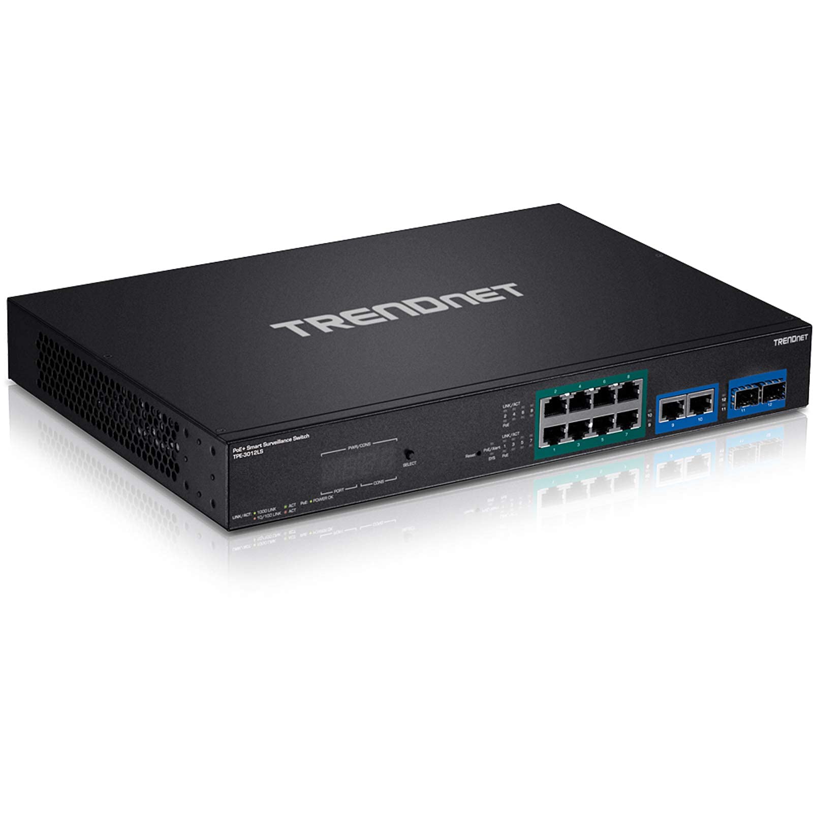 TRENDnet TPE-3012LS 12-Port Gigabit PoE+ Smart Managed Switch - 8 PoE+ Ports, 2 Gigabit Ports, 2 SFP Slots, 110W Budget, 200m Range - Ideal for IP Camera Systems, Business Networks & Smart Home Security (Renewed)