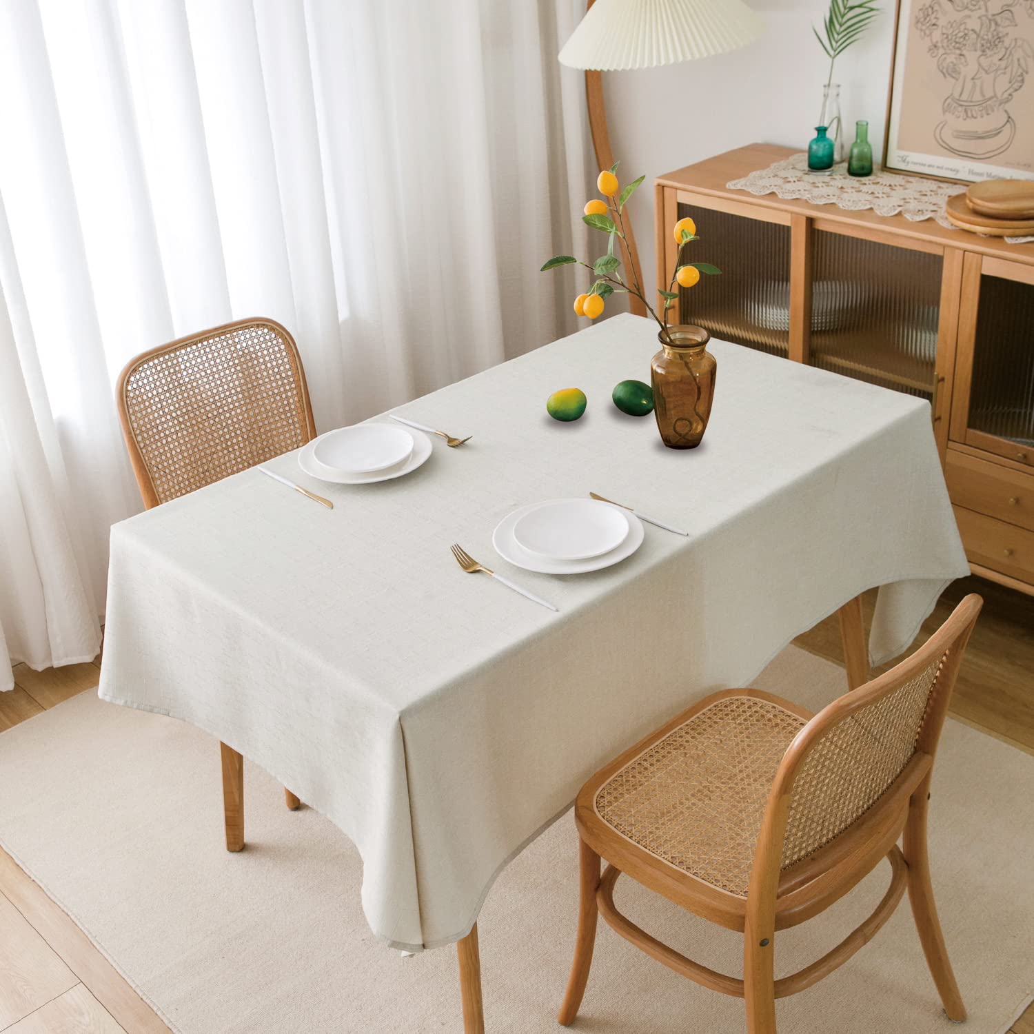 Premium 54x54 Inch White Linen Tablecloth - Textured Water-Resistant Square Table Cover for Farmhouse, Rustic, Cafe & Kitchen Decor | Perfect for Dining Tables, Buffets, and Special Events
