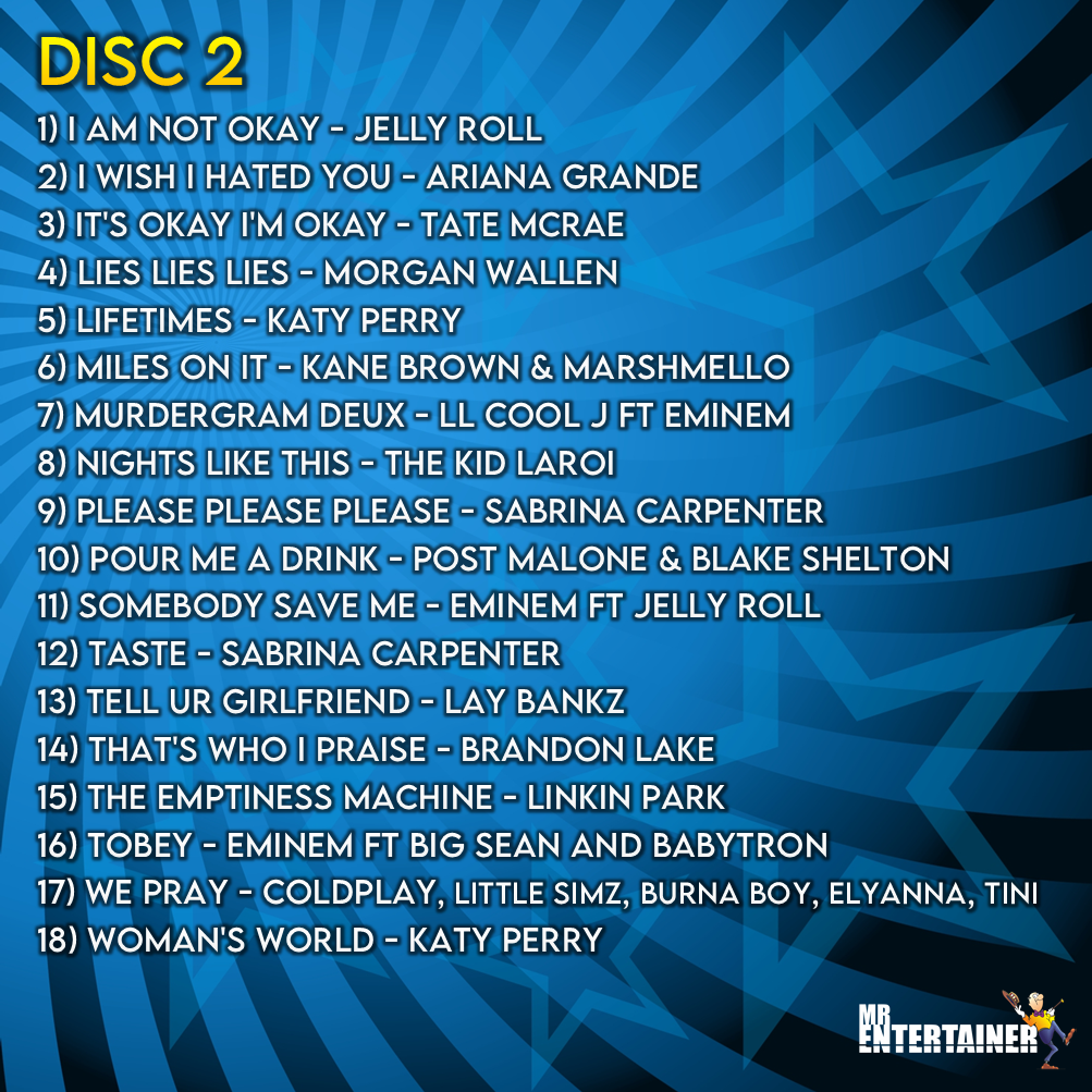Mr Entertainer Karaoke Chart Hits Update Autumn 2024 - Latest Popular Songs for Home Parties & Entertainment