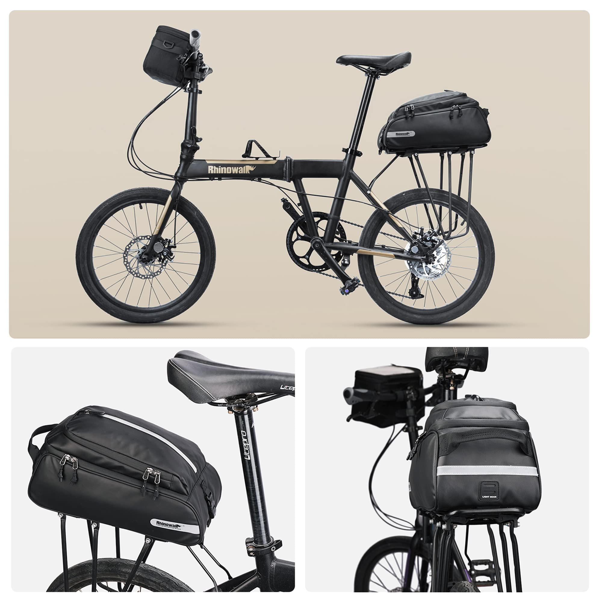 **HUNTVP 17L Waterproof Bike Trunk Bag - Rear Seat Pannier for Bicycle Commuting, Cycling & Travel - Fits Laptop, Cargo Rack & Shoulder Strap (Black) - Perfect for Daily Rides, Grocery Trips & Outdoor Adventures**