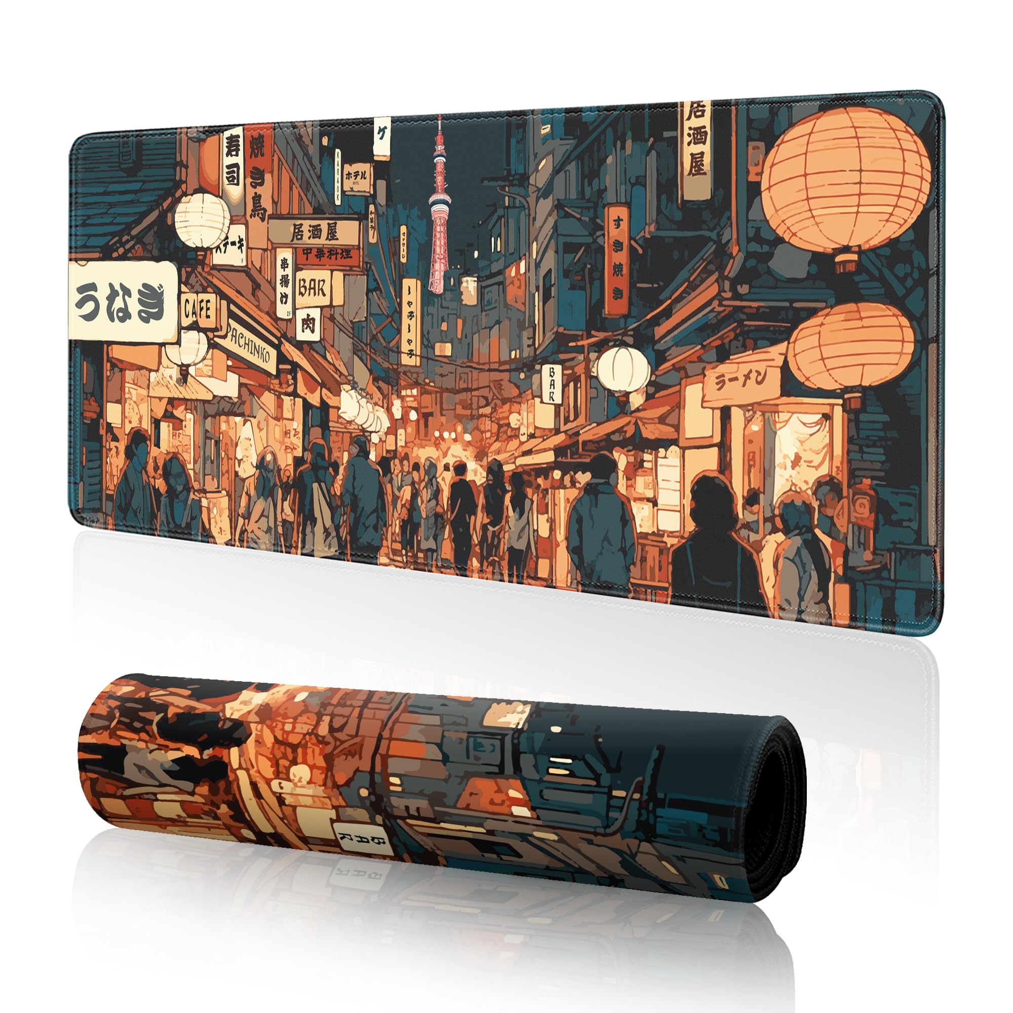 Japanese Anime Gaming Mouse Pad - Large 31.5 x 11.8 Inch Extended XL Non-Slip Desk Mat with Stitched Edges for PC, Keyboard & Mouse - Perfect for Gaming Setup, Office Work & Home Computer Use