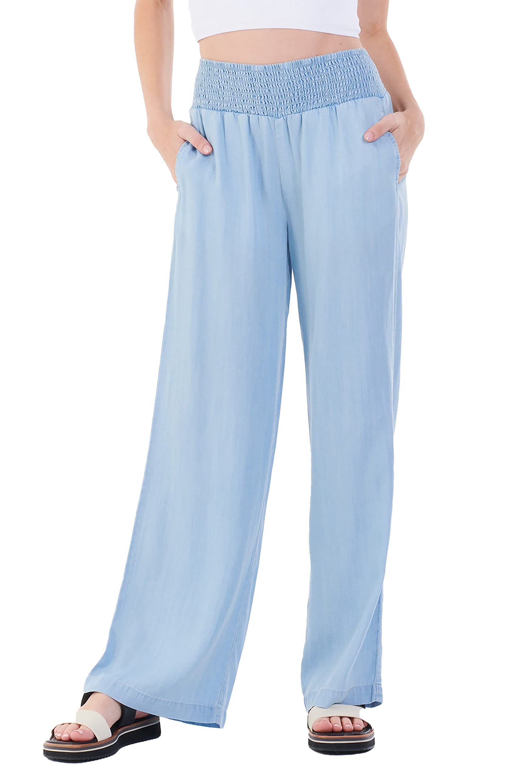 DEAR JOHN Women's Lizzie Wide Leg Pants - High Waisted Flowy Trousers for Casual & Office Wear | Comfortable Stretch Fabric for Everyday Style