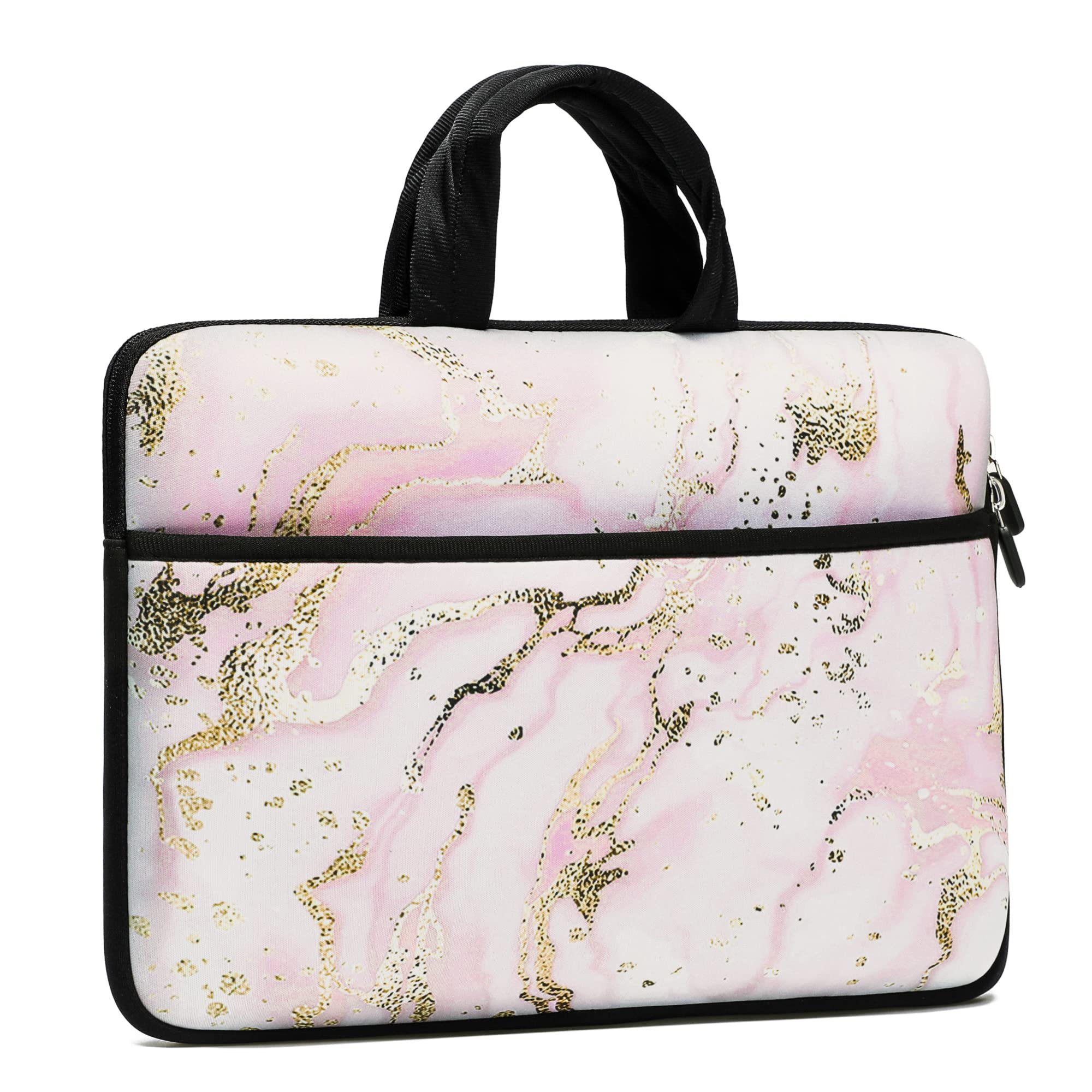 13.3 Inch Laptop Sleeve with Handle & Accessory Pocket - Protective Computer Carrying Case for MacBook Air/Pro, iPad Pro, HP, Dell, Lenovo Notebooks & Tablets (Pink Marble) | Perfect for Work, School & Travel