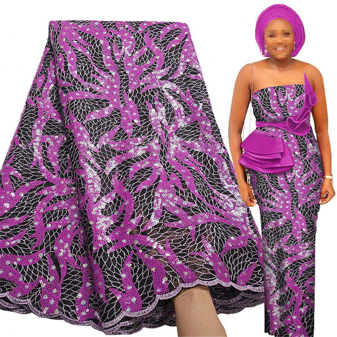 African Lace Fabric with Sequin Embellishments - Premium French Tulle Lace for Nigerian Wedding Gowns & Bridal Dresses - Perfect for Traditional Ceremonies, Bridal Showers and Special Occasions