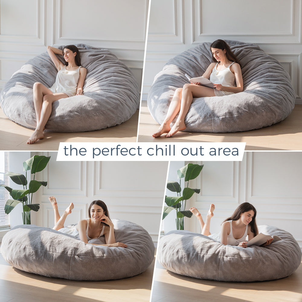 MAXYOYO Giant Fur Bean Bag Chair - Extra Large Round Soft Fluffy Bean Bag for Adults & Teens, Grey - Perfect for Living Room, Bedroom, Game Room & Dorm Decor
