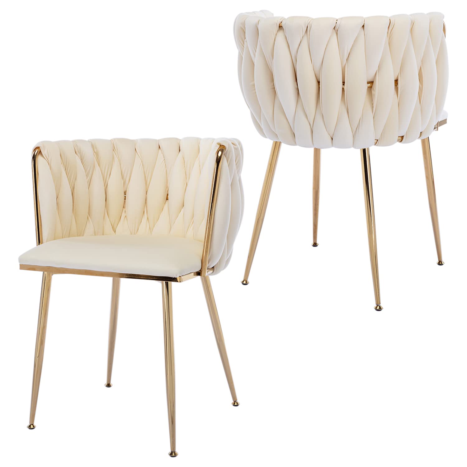 Velvet Dining Chairs Set of 2 - Modern Woven Upholstered Accent Chairs with Gold Metal Legs for Living Room, Dining Room & Kitchen | Perfect for Home Decor, Entertaining Guests and Small Space Dining