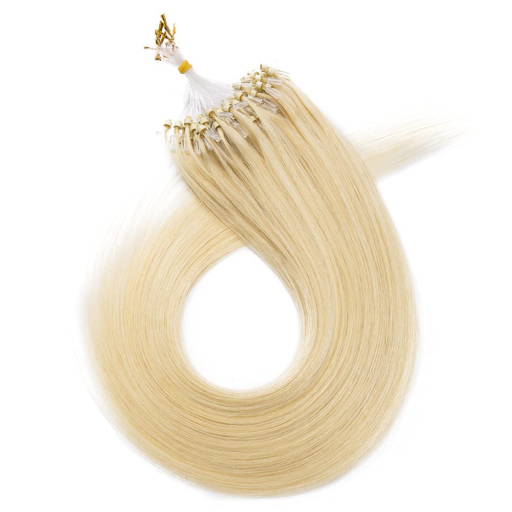 100% Real Human Hair Micro Loop Extensions - 100 Strands Straight Hair with Micro Ring Beads (#613 Bleach Blonde, 16 Inch) for Seamless Blending & Natural Volume - Perfect for Daily Styling, Special Occasions & Hair Thickening