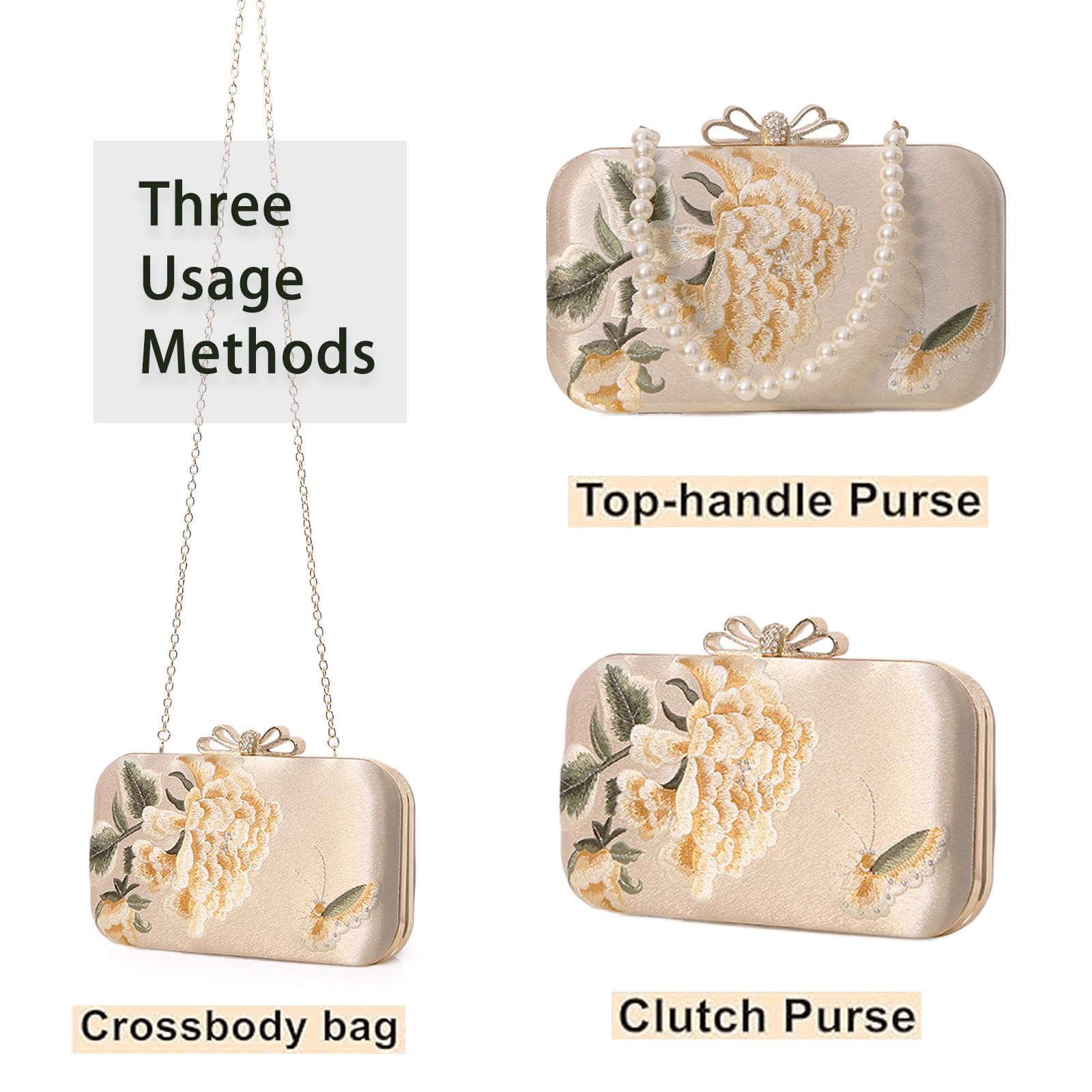 YYW Women's Elegant Clutch Purse - Evening Handbag with Top Handle & Adjustable Crossbody Strap - Perfect for Wedding, Party, Prom & Formal Occasions