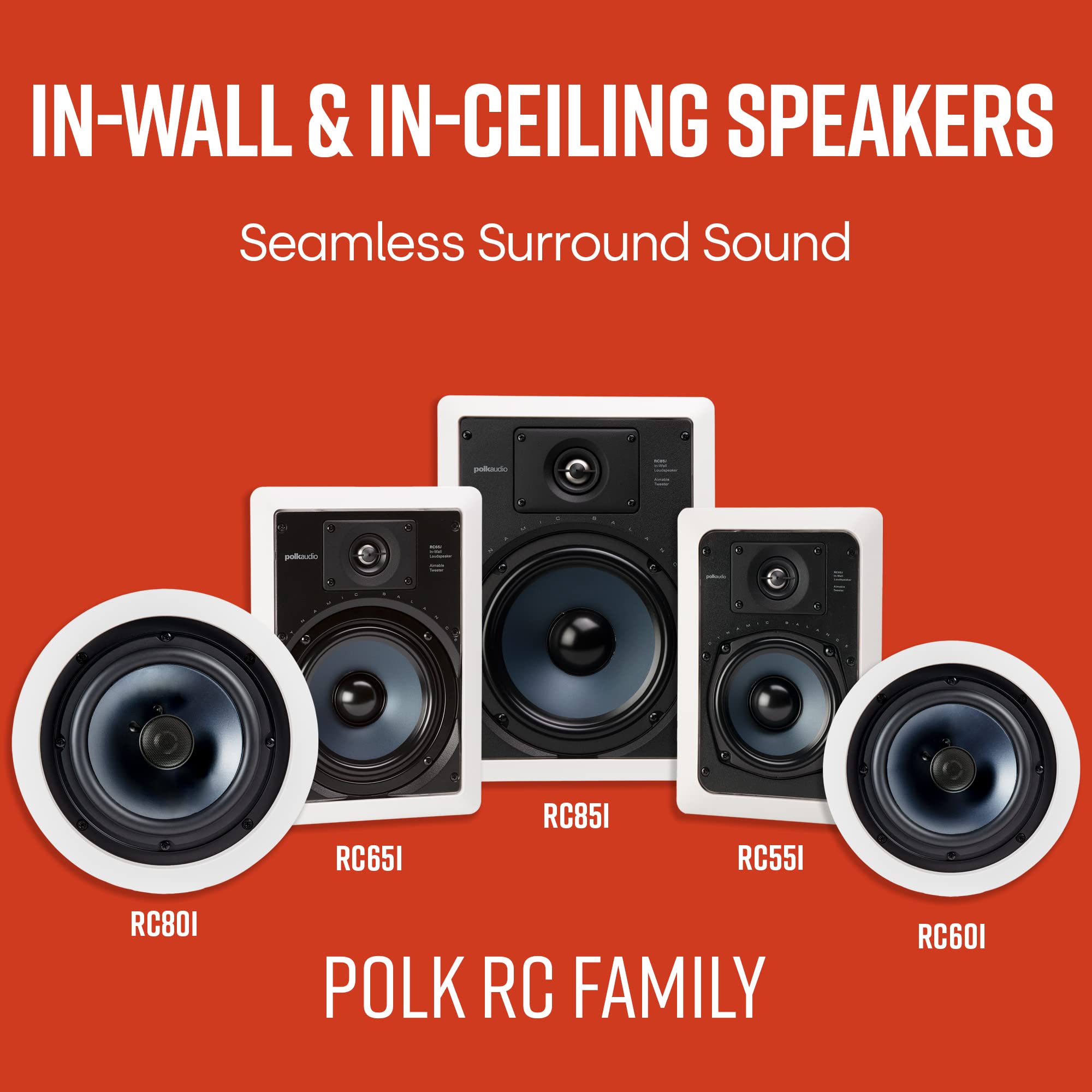 Polk Audio RC80i 2-Way Premium 8-Inch In-Ceiling Speakers (Pair) - High Performance, Moisture-Resistant for Bathroom, Kitchen & Outdoor Use - Perfect for Home Theater & Whole House Audio (White, Paintable Grille)