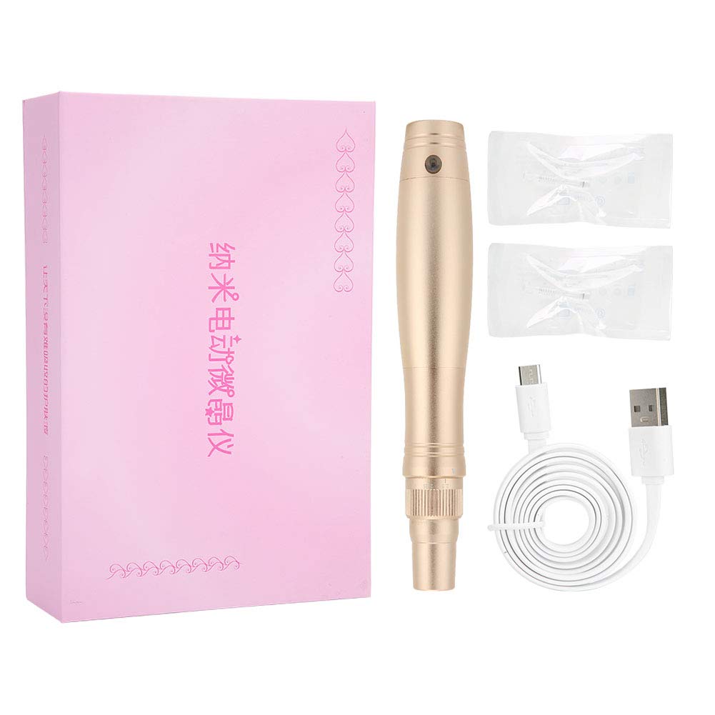 Professional Electric Microneedle Pen with Gold LED & LCD Screen - Facial Skin Rejuvenation, Anti-Acne & Anti-Wrinkle Treatment (Includes 2 Micro Needles) - Perfect for At-Home Skincare & Professional Spa Treatments