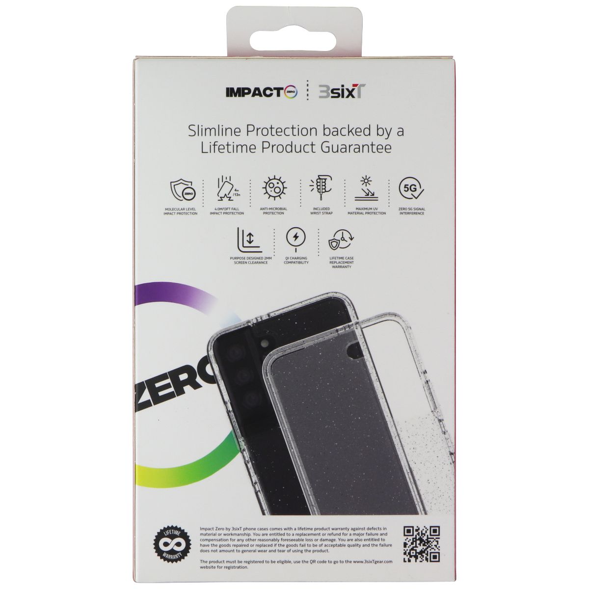 3SIXT Impact Zero Protective Case for Samsung Galaxy S22 - Clear & Glitter Design | Shockproof & Scratch-Resistant Cover for Everyday Protection | Perfect for Work, Travel, and Outdoor Activities