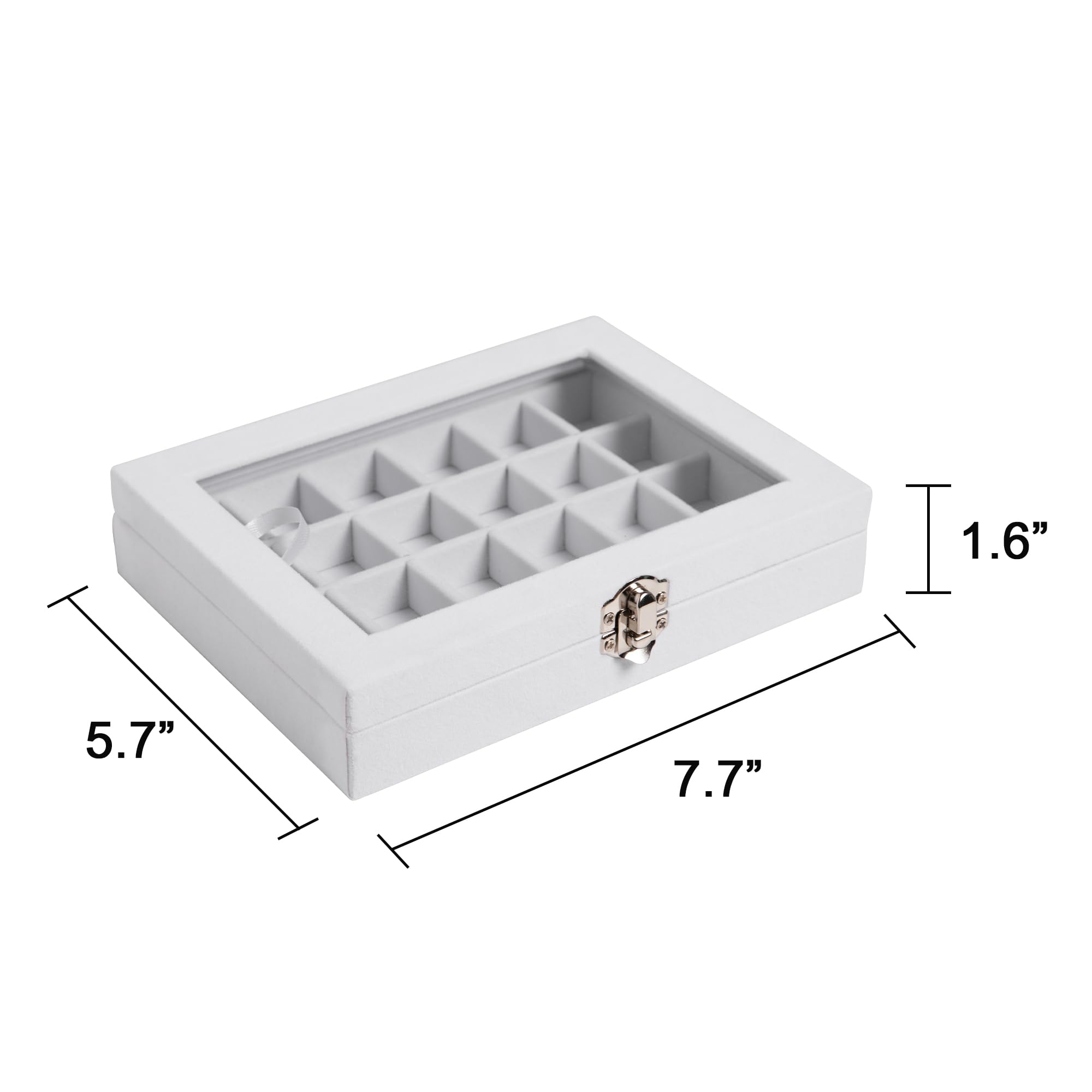 Frebeauty 24 Grid Velvet Jewelry Organizer Box with Clear Lockable Lid - Earring Holder, Ring Organizer for Women & Girls (White) | Perfect for Travel, Vanity, and Gift Giving