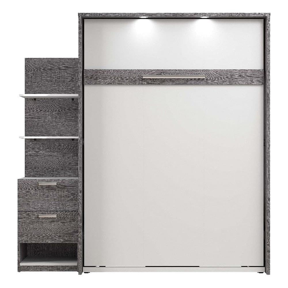 Atlin Designs Transitional Wood Full Murphy Bed with Nightstand in Bark Gray/White - Space Saving Wall Bed for Small Apartments, Guest Rooms & Home Offices