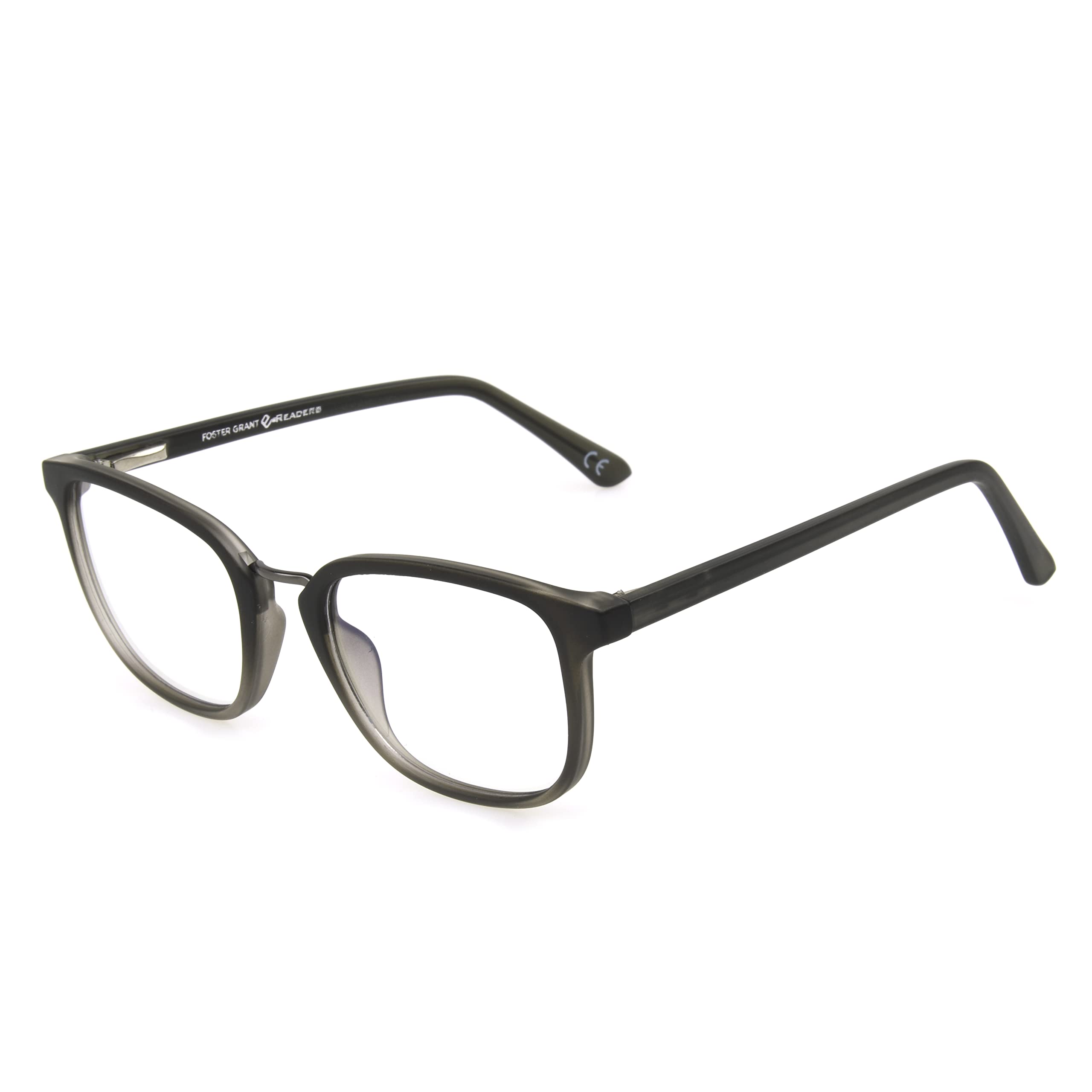 Foster Grant Men's Francisco Blue Light Blocking Glasses for Reading & Digital Screens - Gray Frame, 50mm Lens (US Size) | Reduce Eye Strain for Computer Work, Gaming & E-Readers