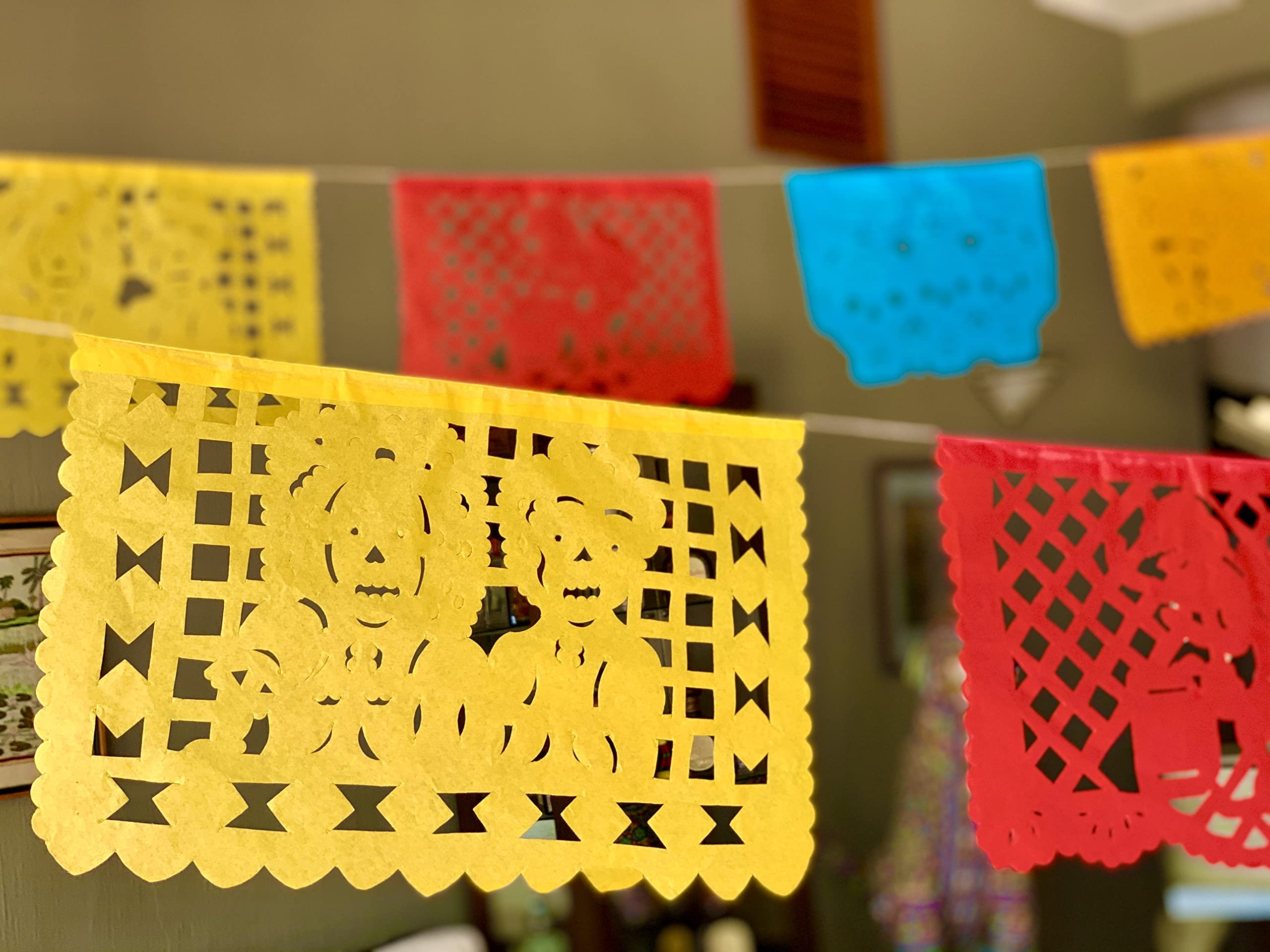Day of the Dead Party Decorations - Dia de Los Muertos Papel Picado Tissue Paper Banner Set (12.5 Ft x 4, 50 Ft Total) for Halloween, Mexican Fiesta & Home Decor - Perfect for Altars, Parties & Cultural Celebrations