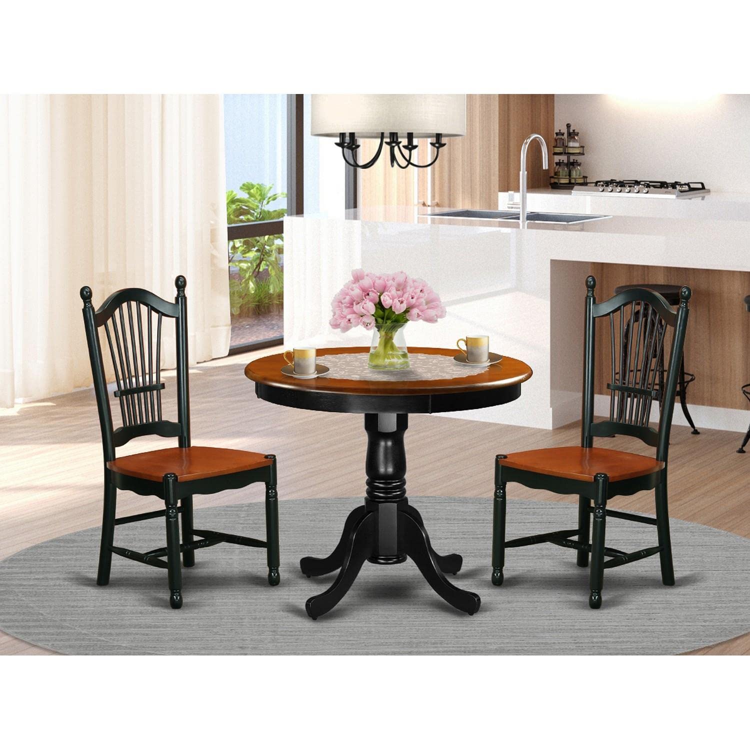 East West Furniture ANDO3-BCH-W 3-Piece Round Dining Table Set with Pedestal Base & 2 Kitchen Chairs, 36x36 Inch, Black & Cherry - Perfect for Small Spaces, Breakfast Nooks, and Cozy Apartments