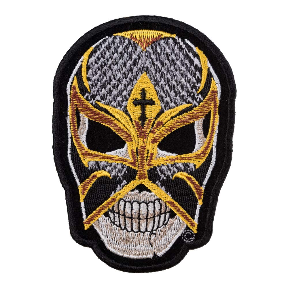 PatchStop Skull Mexican Wrestler Iron On Patches for Clothing & Jeans - 2.75x4in Embroidered Lucha Libre Decorations for Jackets, Bags, Hats - DIY Sew On Small Applique for Costumes, Cosplay & Fashion Accessories