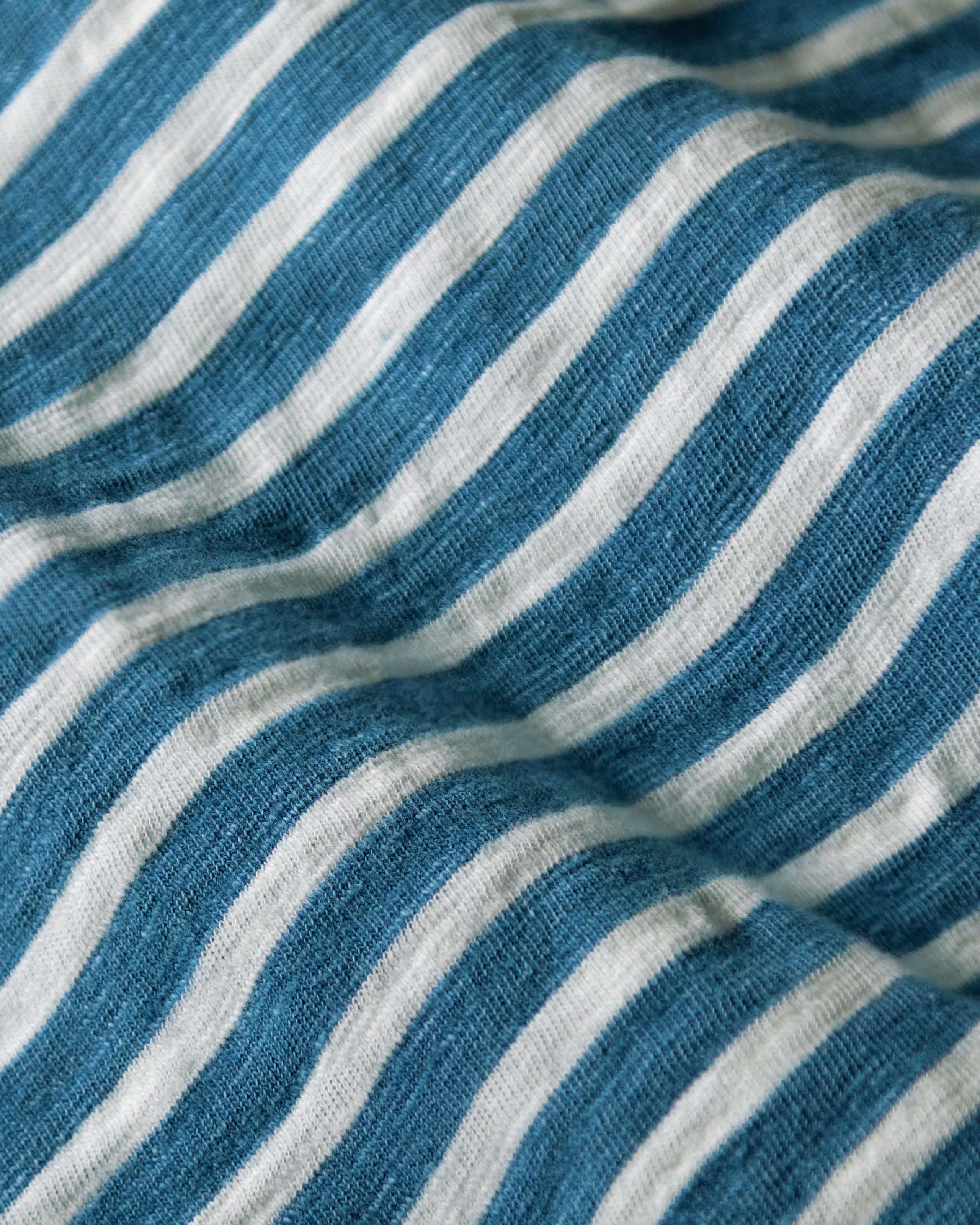 Men's Long Sleeve Indigo Blue & White Striped Polo Shirt - Casual Office Wear & Weekend Outfits